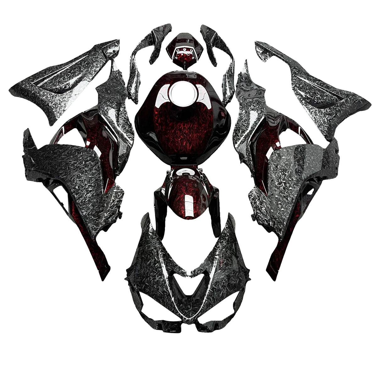 Amotopart 2024-2026 Kawasaki ZX-6R Black Red Forged Carbon Fiber Pattern Fairing Kit