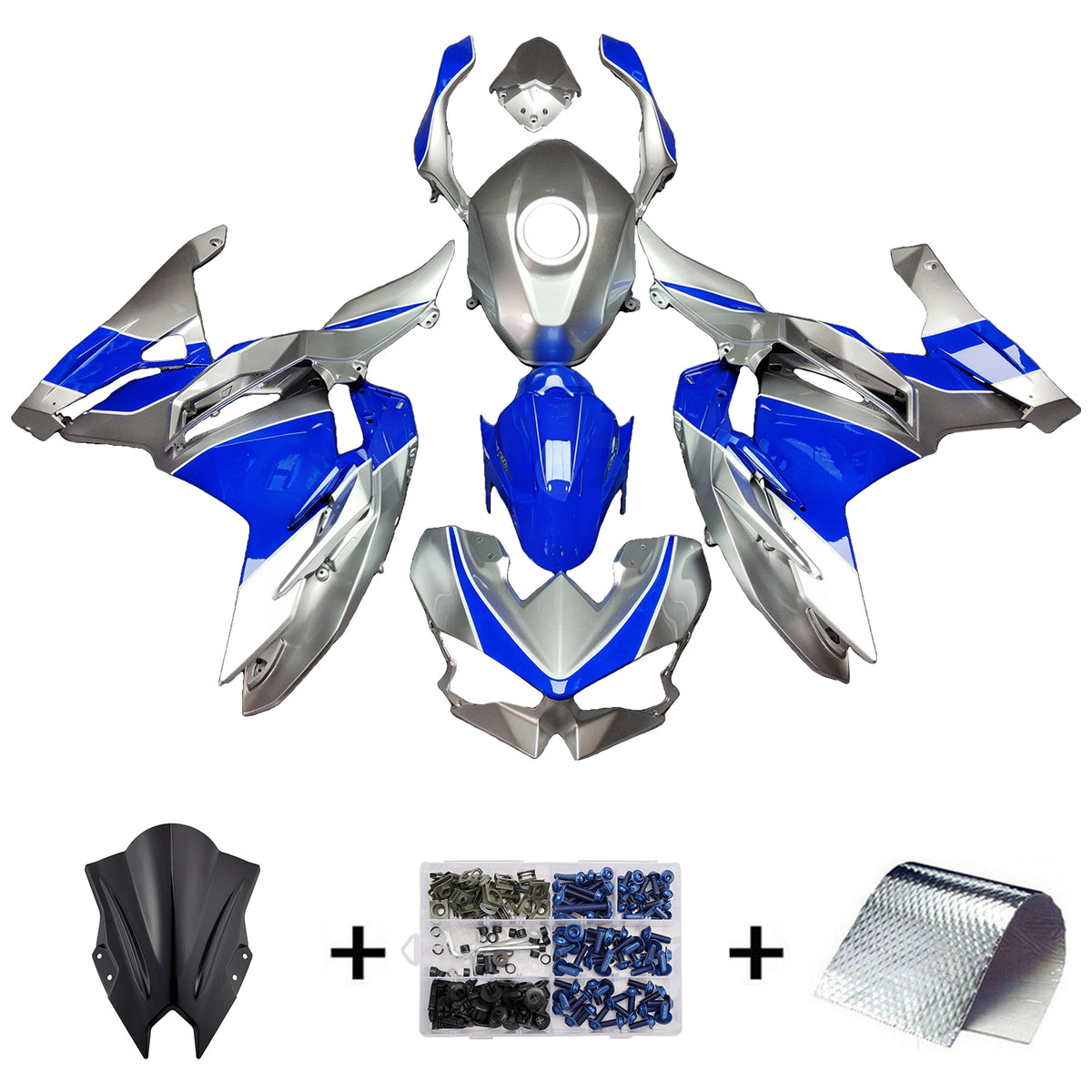 Amotopart 2024-2026 Kawasaki Ninja 500 Silver Blue Fairing Kit