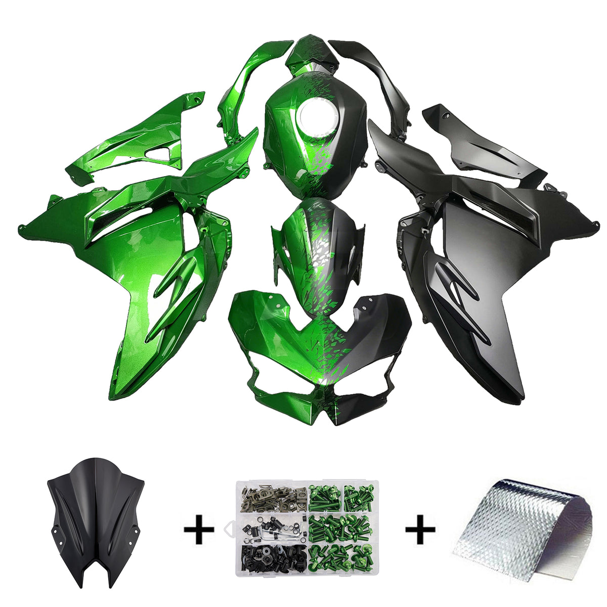 Amotopart 2024-2026 Kawasaki Ninja 500 groen-zwarte kuipset