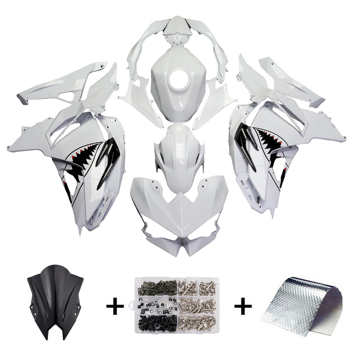 Amotopart 2024-2026 Kawasaki Ninja 500 White Black Fairing Kit