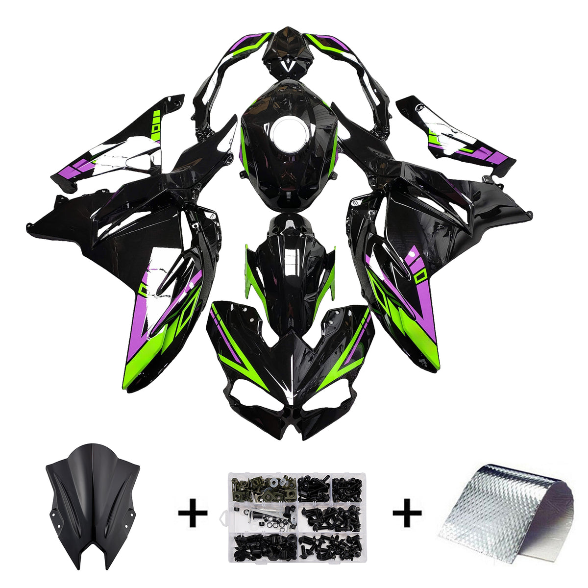Amotopart 2024-2026 Kawasaki Ninja 500 Black Green Purple Fairing Kit