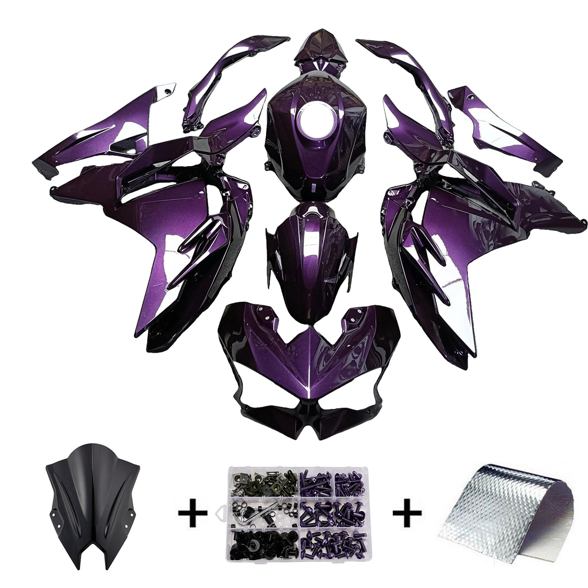 Amotopart 2024-2026 Kawasaki Ninja 500 Purple Black Fairing Kit