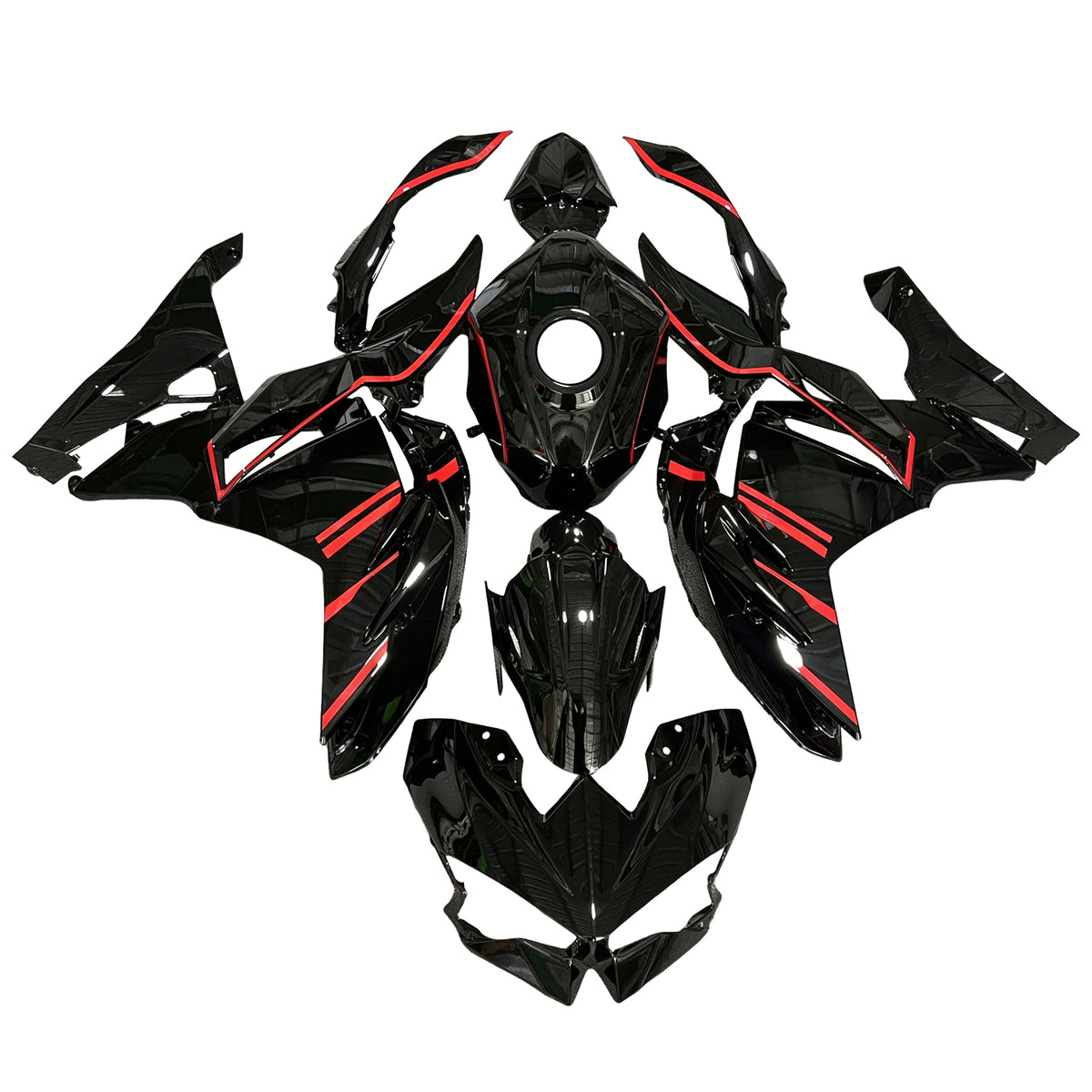 Amotopart 2024–2026 Kawasaki Ninja 500 Schwarz Rot Verkleidungsset