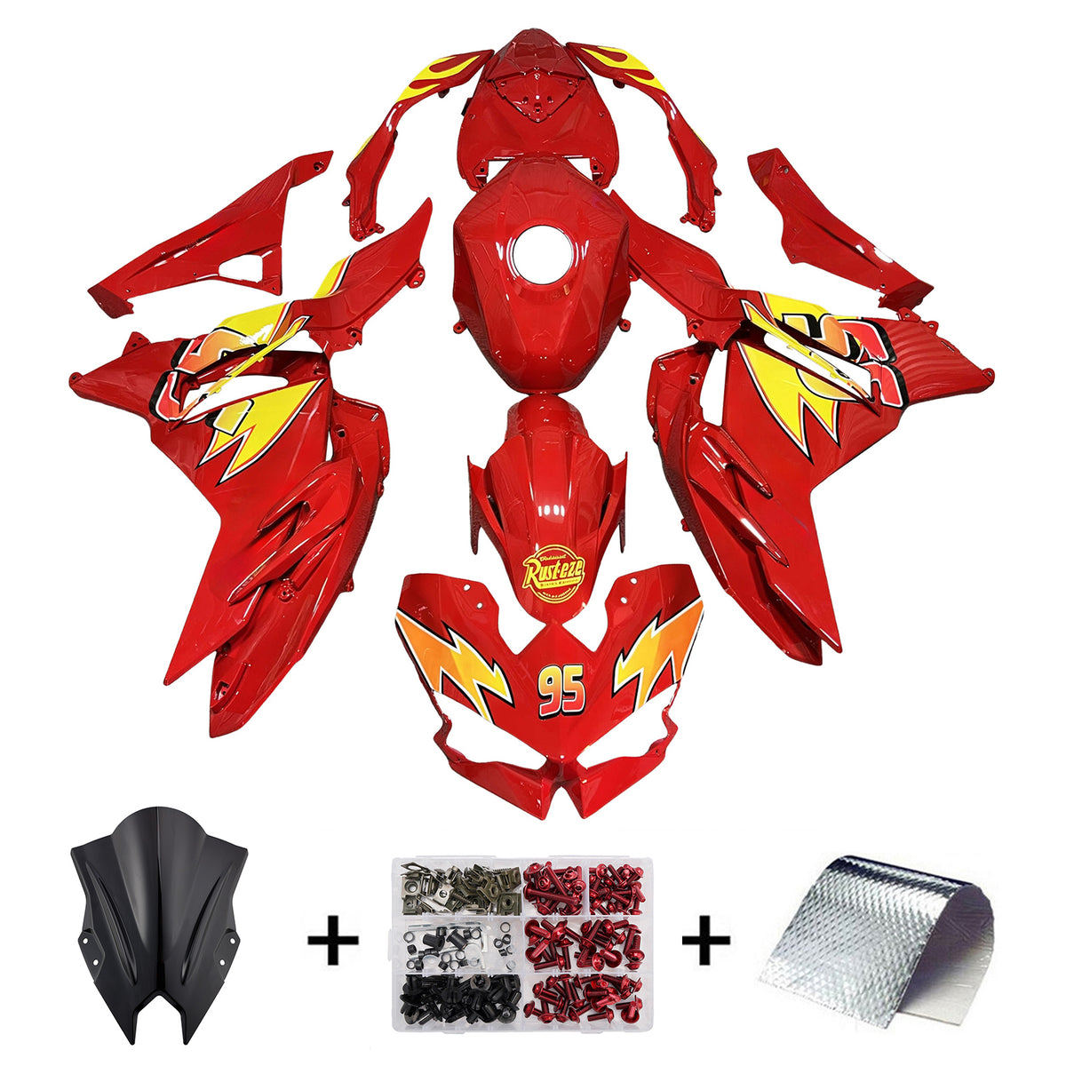 Amotopart 2024-2026 Kawasaki Ninja 500 Red Yellow White Fairing Kit