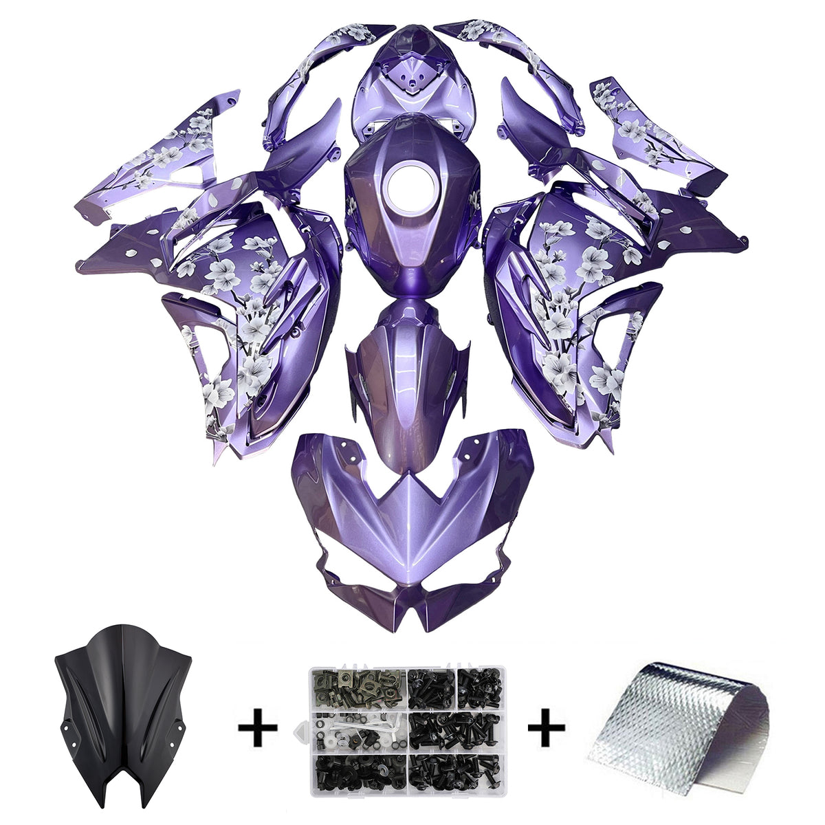 Amotopart 2024-2026 Kawasaki Ninja 500 Purple White Fairing Kit