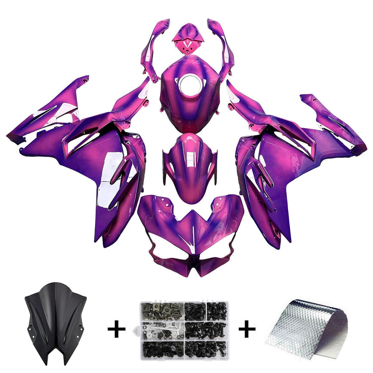 Amotopart 2024-2026 Kawasaki Ninja 500 Kit de carénage rose violet
