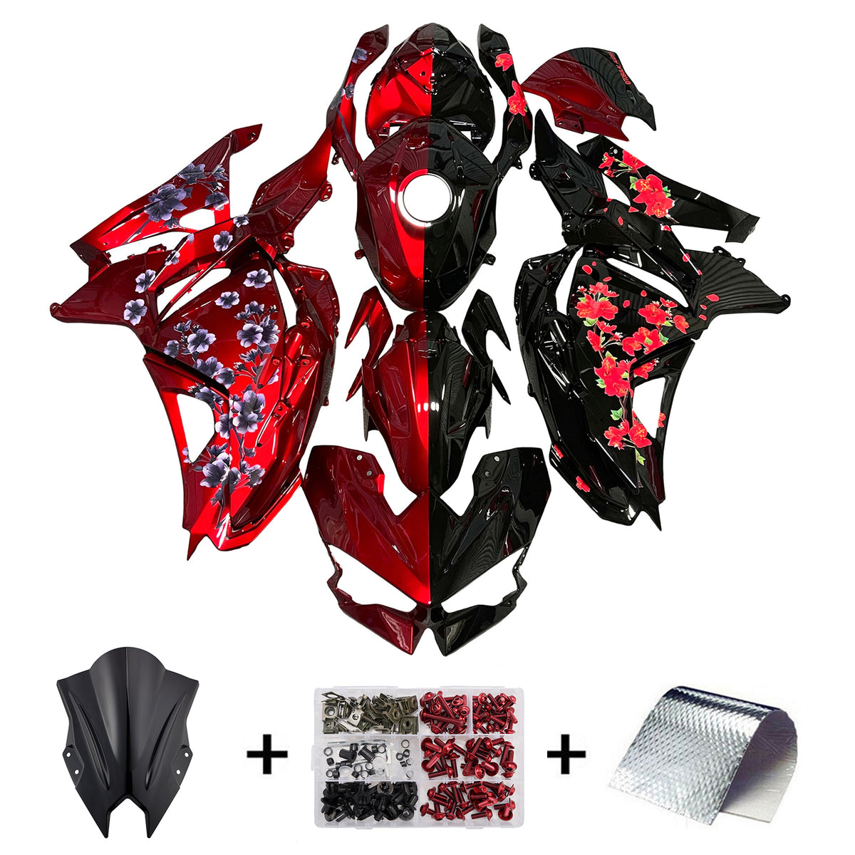 Amotopart 2024-2026 Kawasaki Ninja 500 Red Black White Fairing Kit