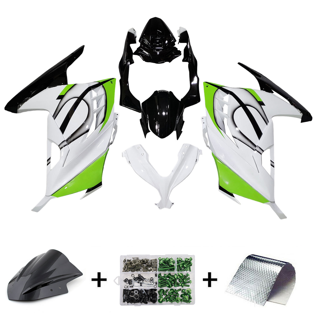 Amotopart 2013-2024 Kawasaki EX300 Ninja300 White Green Black Fairing Kit
