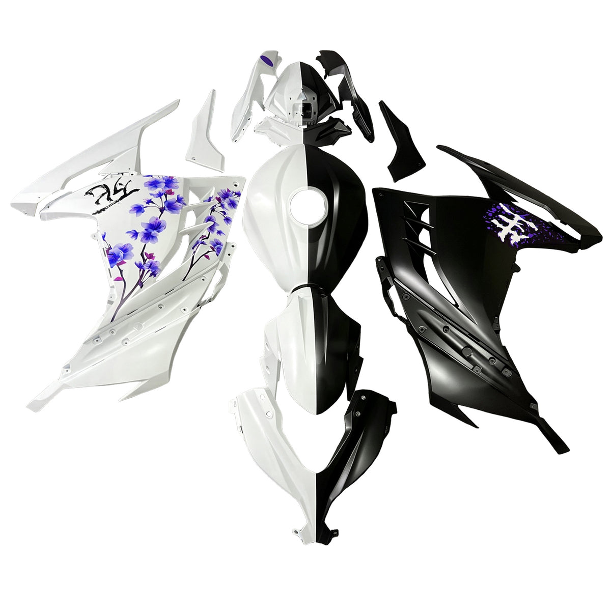 Amotopart 2013-2024 Kawasaki EX300 Ninja300 White Black Purple Fairing Kit