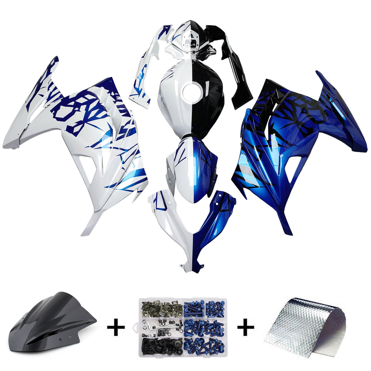 Amotopart 2013-2024 Kawasaki EX300 Ninja300 White Blue Black Fairing Kit