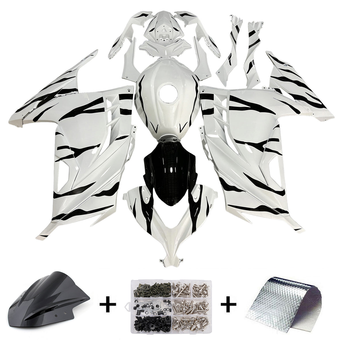 Amotopart 2013-2024 Kawasaki EX300 Ninja300 White Black Fairing Kit