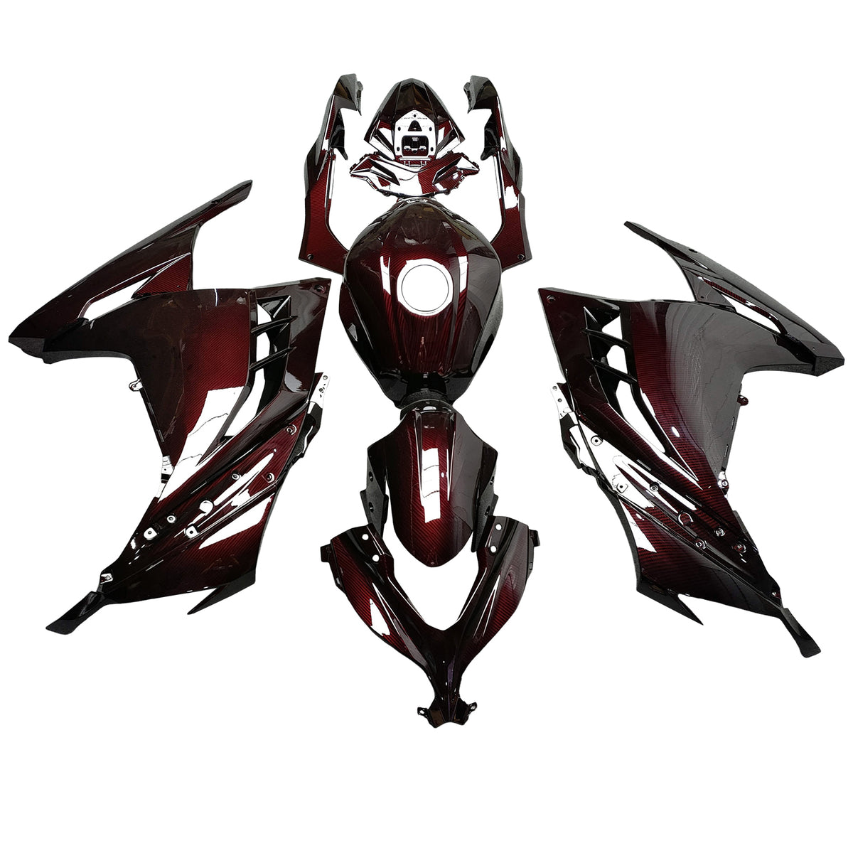 Amotopart 2013–2024 Kawasaki EX300 Ninja 300 Rot Schwarz Verkleidungsset