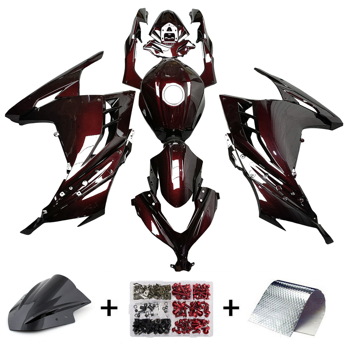 Amotopart 2013–2024 Kawasaki EX300 Ninja 300 Rot Schwarz Verkleidungsset