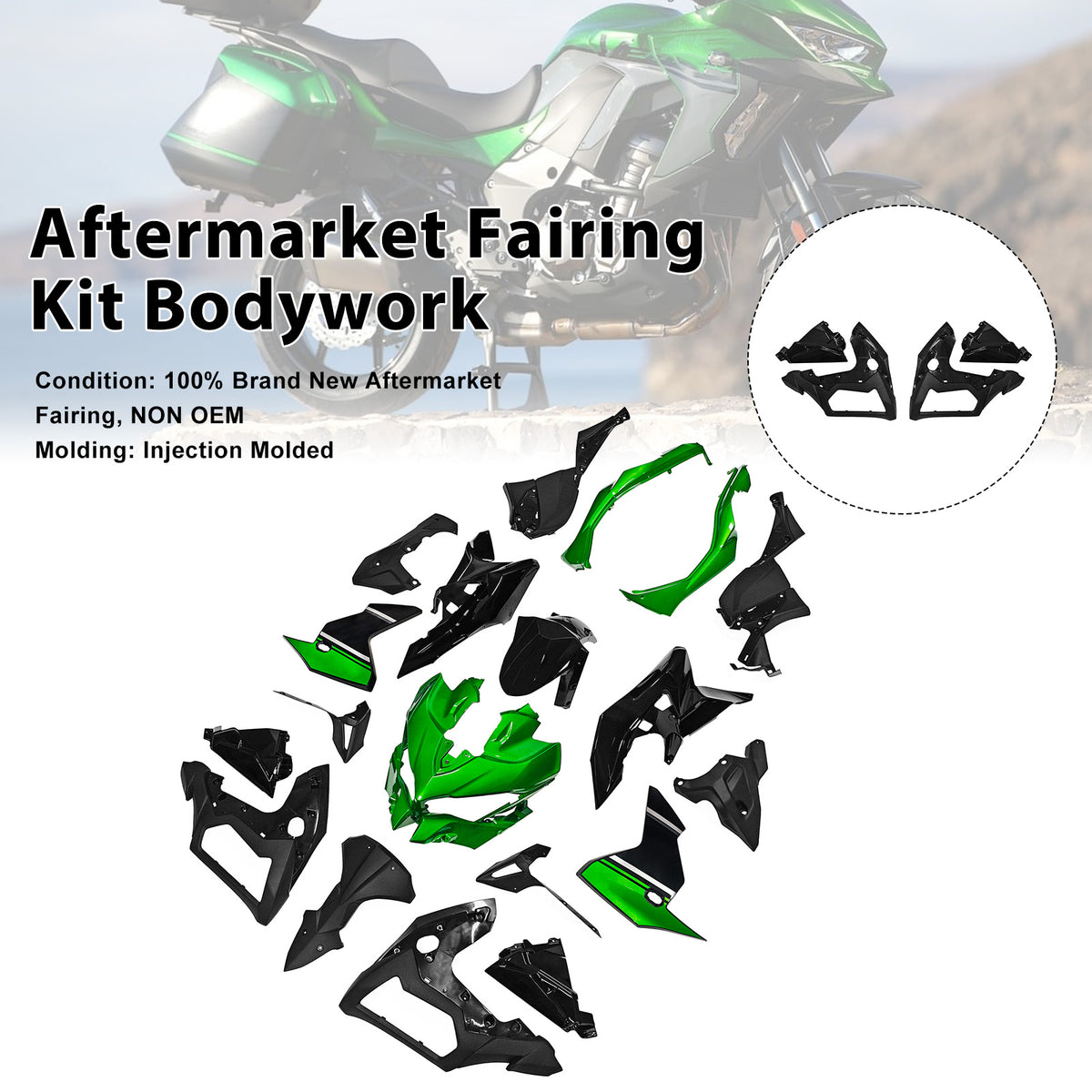Amotopart 2019-2024 Kawasaki Versys 1000 Black Green Fairing Kit