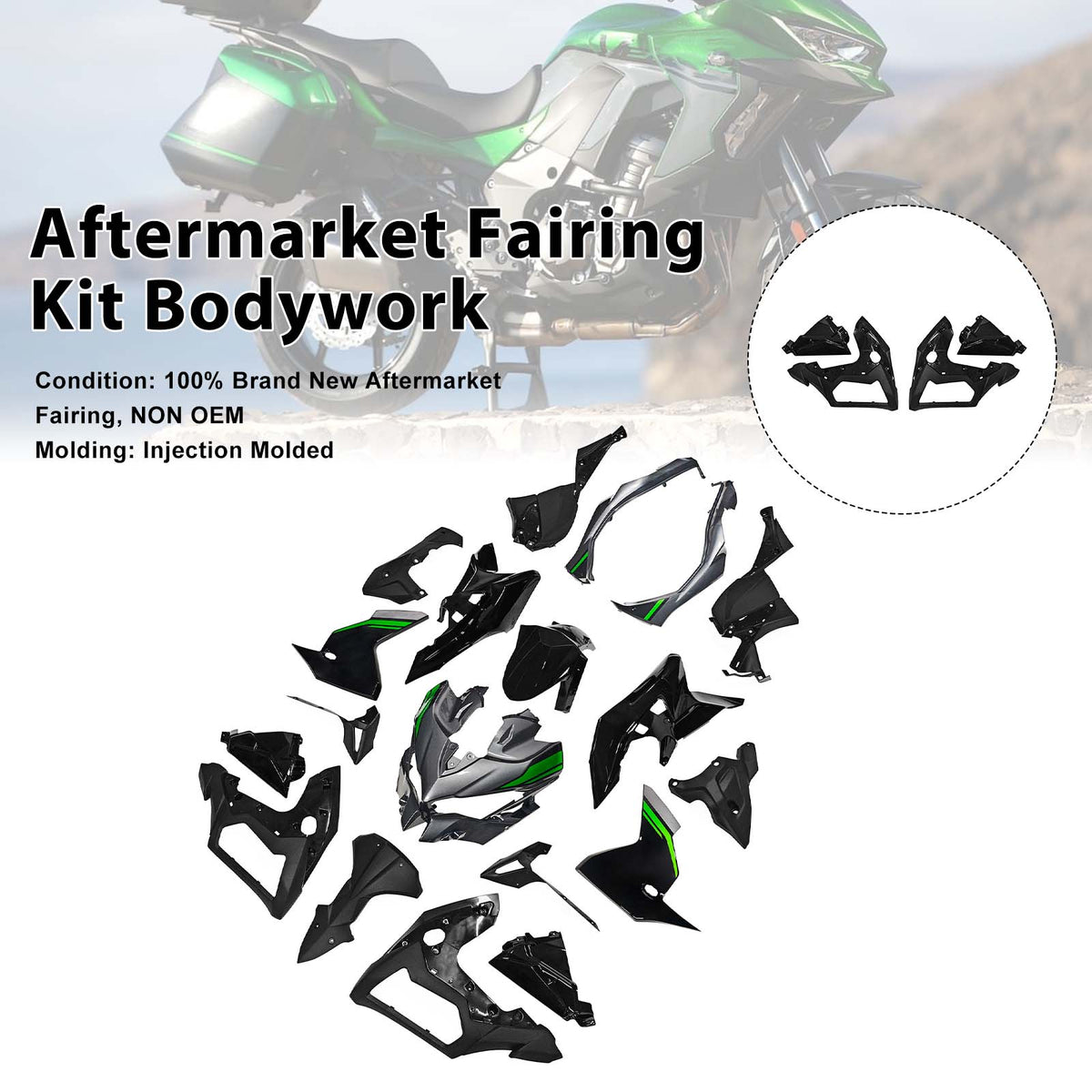 Amotopart 2019-2024 Kawasaki Versys 1000 Grå Sort Grøn Fairing Kit