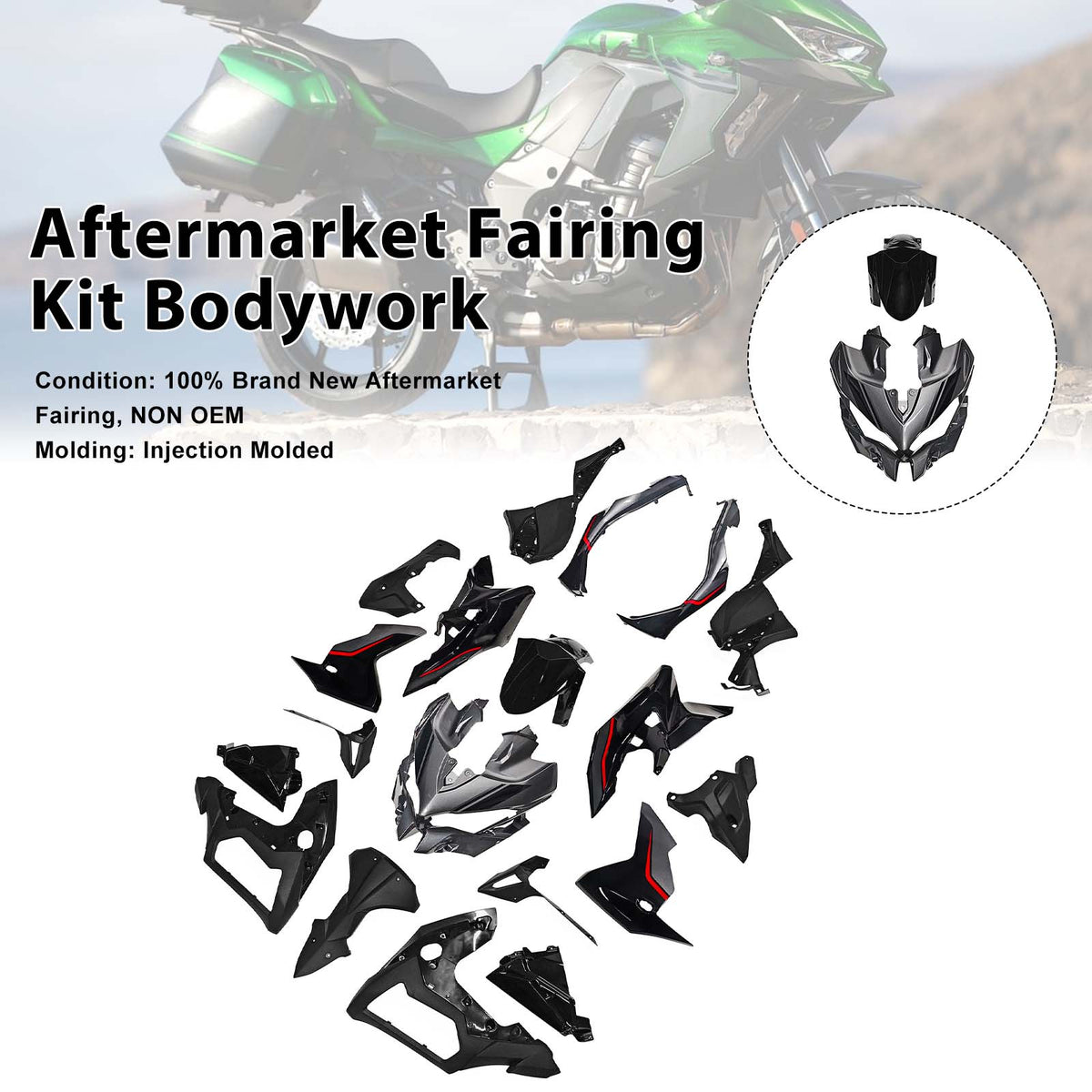 Amotopart 2019-2024 Kawasaki Versys 1000 Gray Black Red Fairing Kit