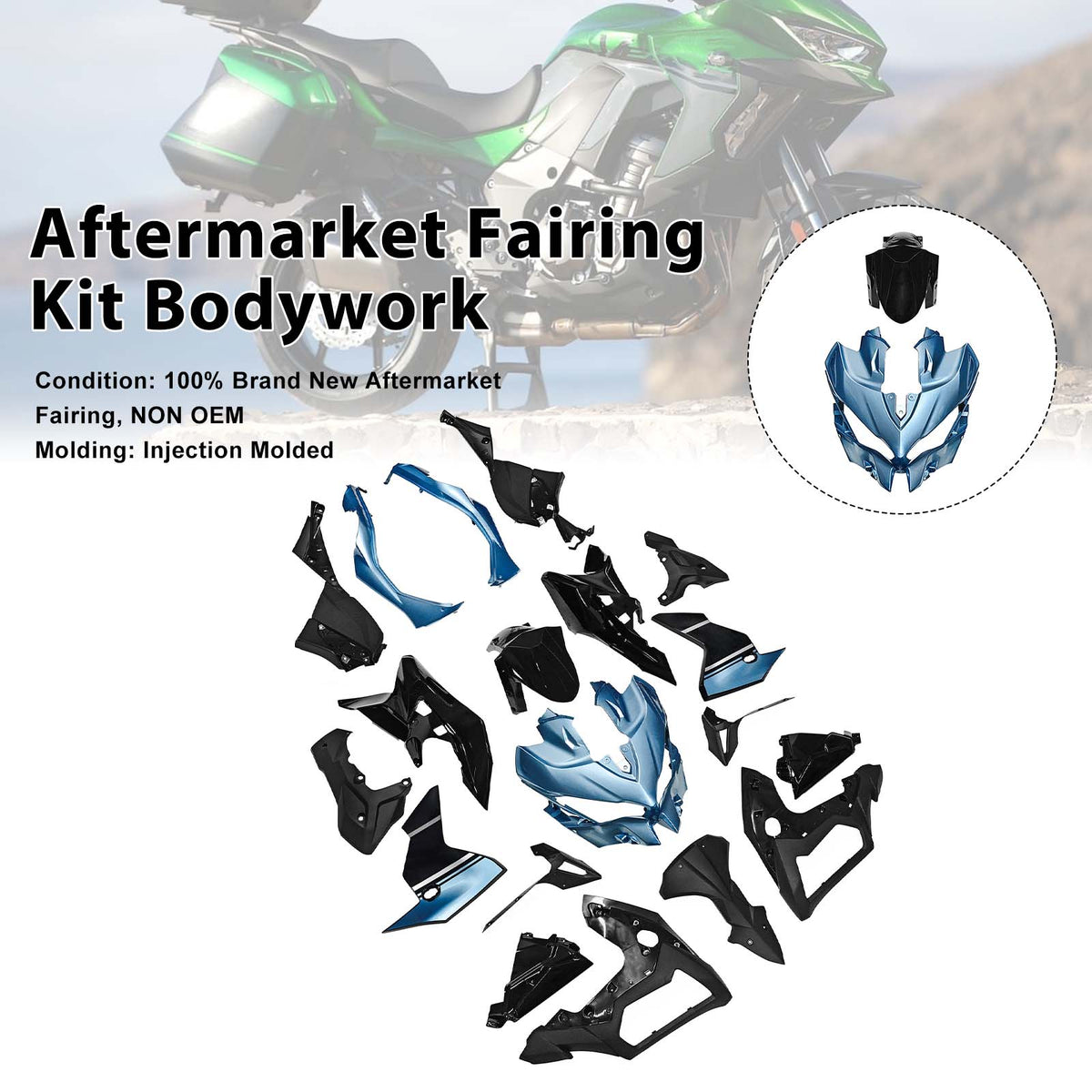 Amotopart 2019-2024 Kawasaki Versys 1000 Blue Black White Fairing Kit