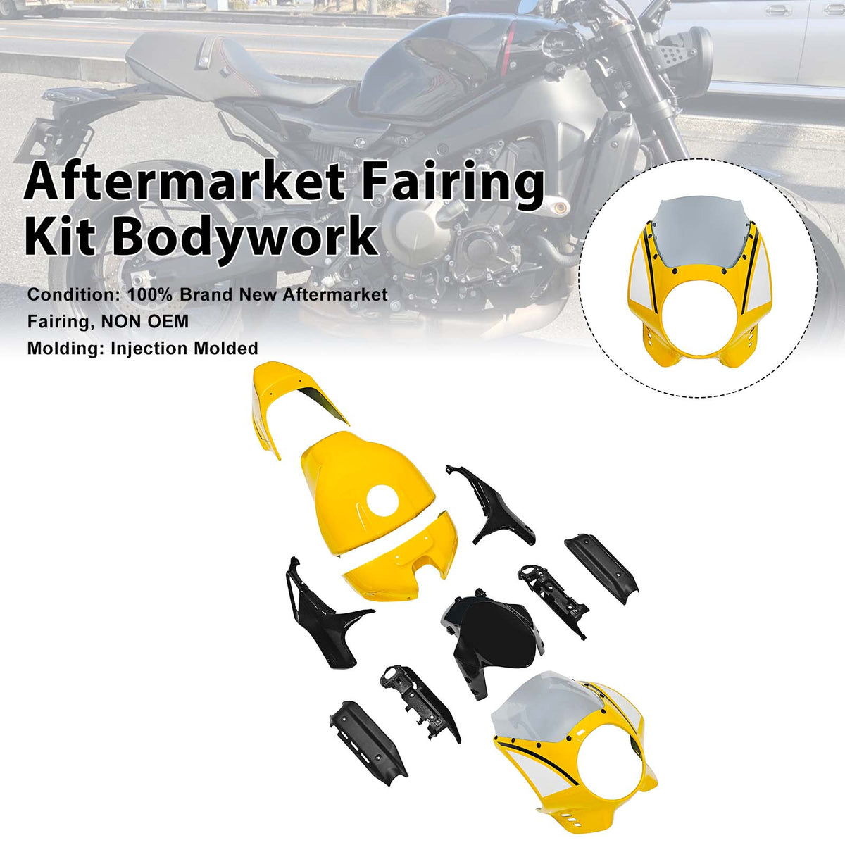 Amotopart 2022-2026 Yamaha XSR900 Yellow Black Fairing Kit