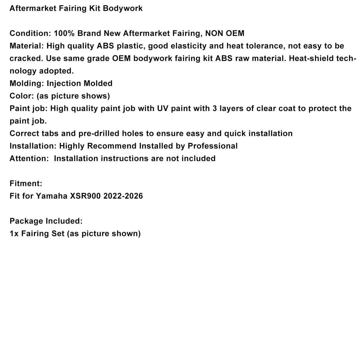 Amotopart 2022-2026 Yamaha XSR900 crème kuipset