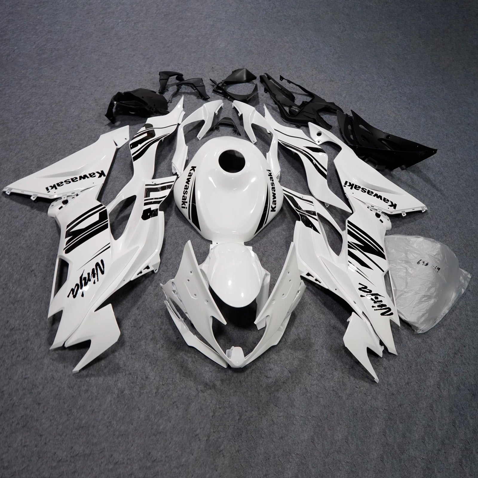 Amotopart 2019-2023 Kawasaki ZX6R White Black Fairing Kit