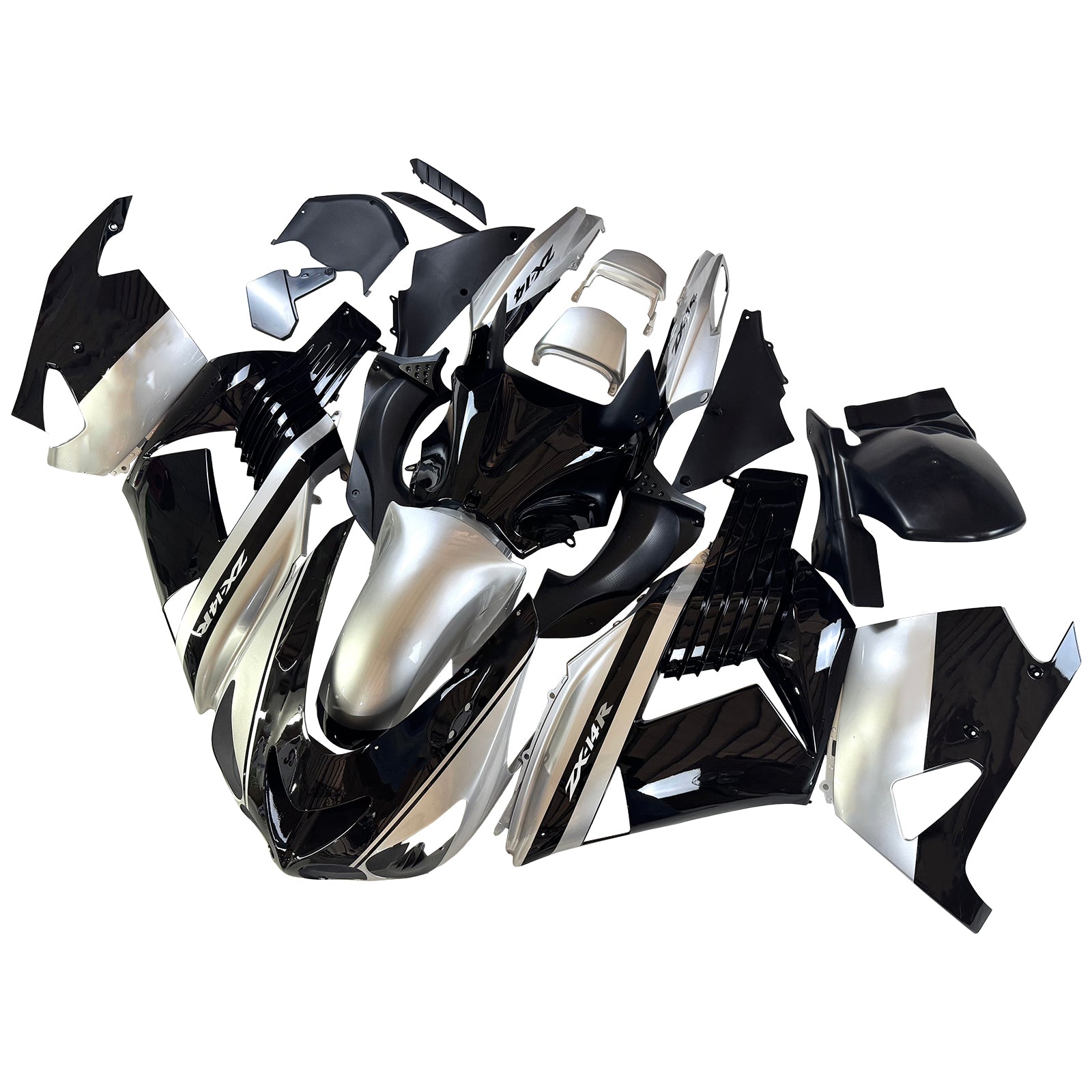 Amotopart 2006–2011 Kawasaki ZX14R Schwarz/Silber Verkleidungsset