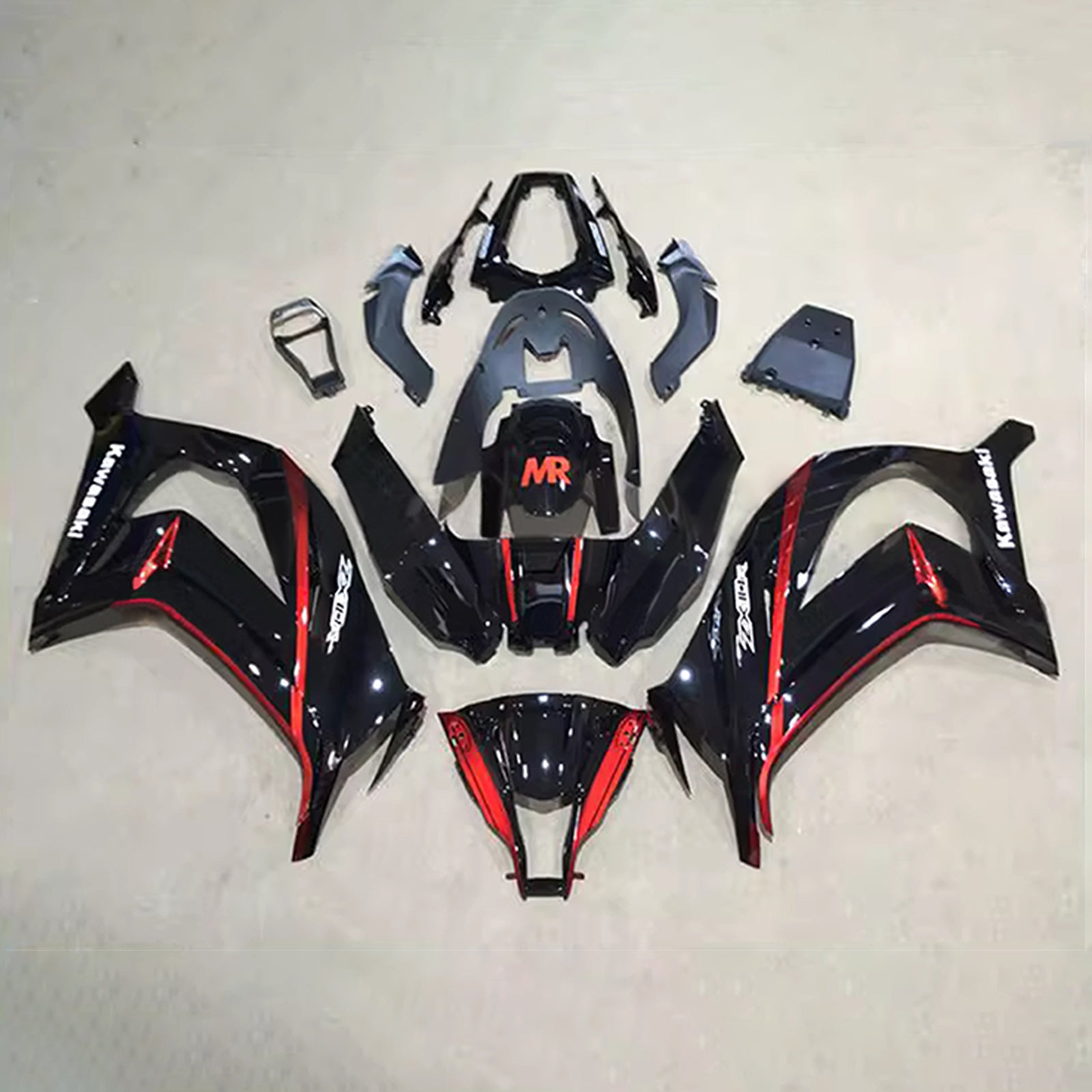 Amotopart 2011-2015 Kawasaki ZX10R Glossy Black Red Fairing Kit