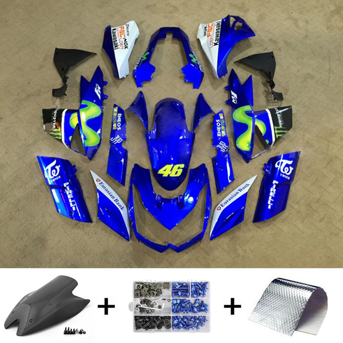 Amotopart 2010-2013 Z1000 Kawasaki Kit de carénage bleu et vert