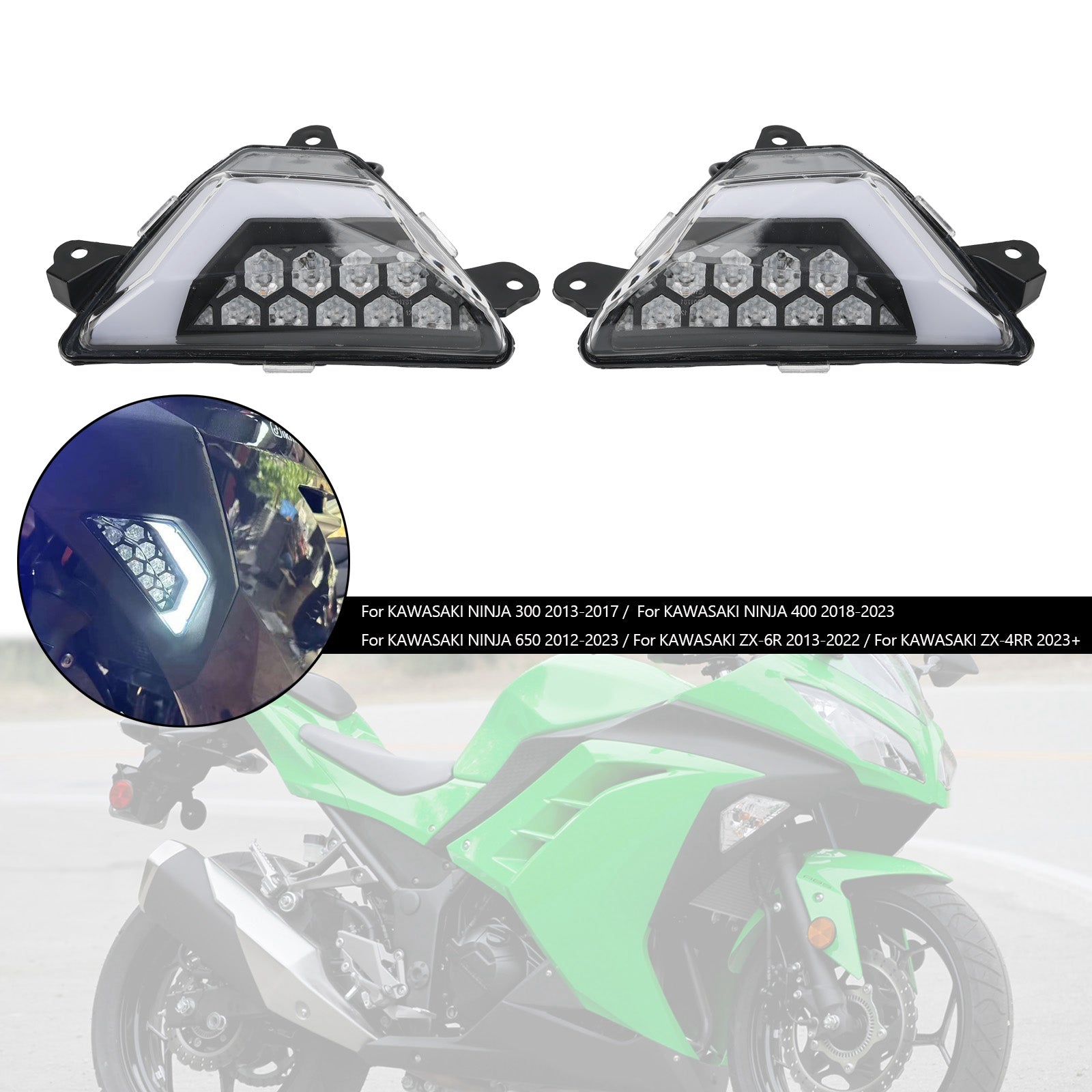 2012+ Kawasaki Ninja 300 400 650 ZX 6R ZX 4RR LED Front Turn Signal Light