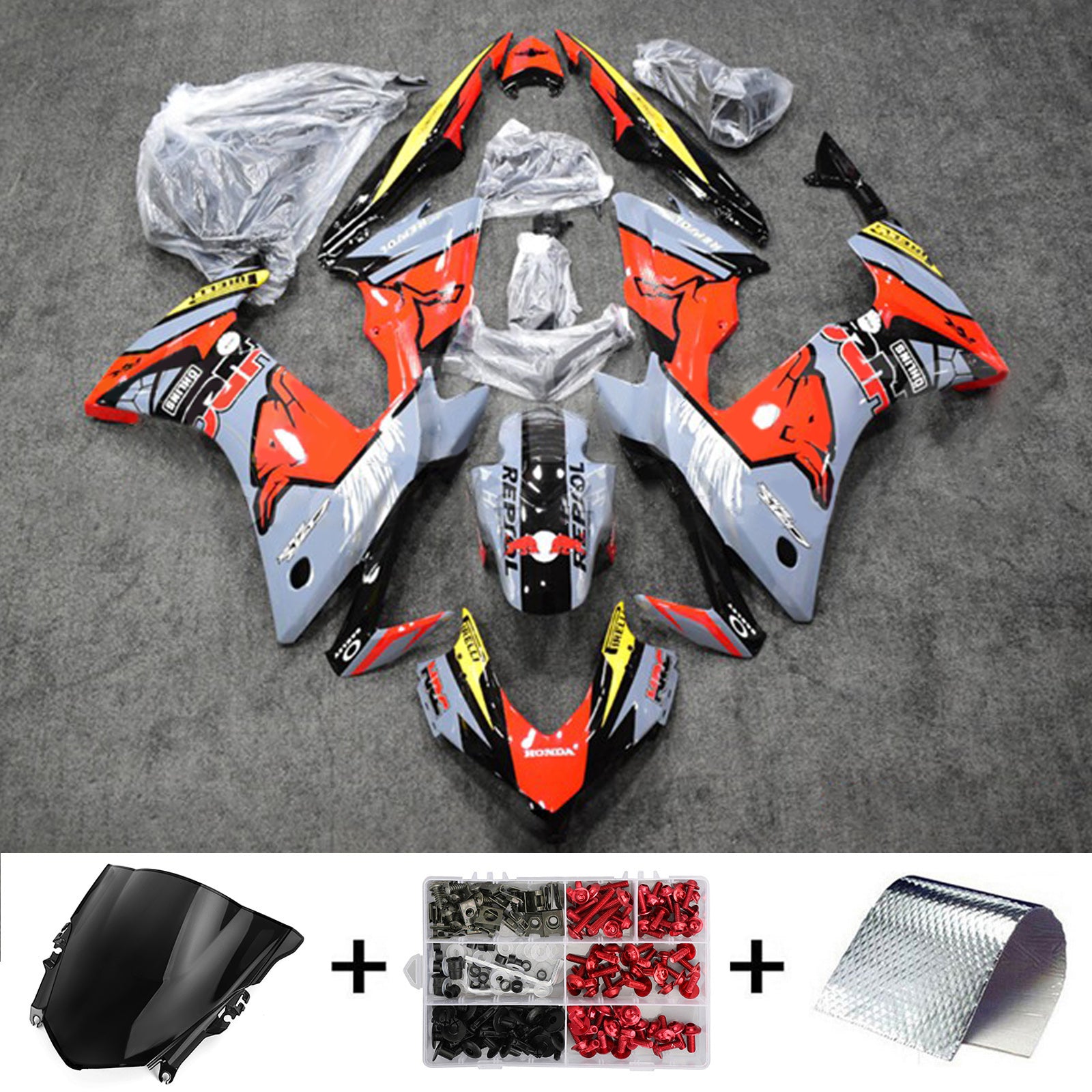 Amotopart 2013-2015 CBR500R Honda Kit de carénage rouge et gris Style2