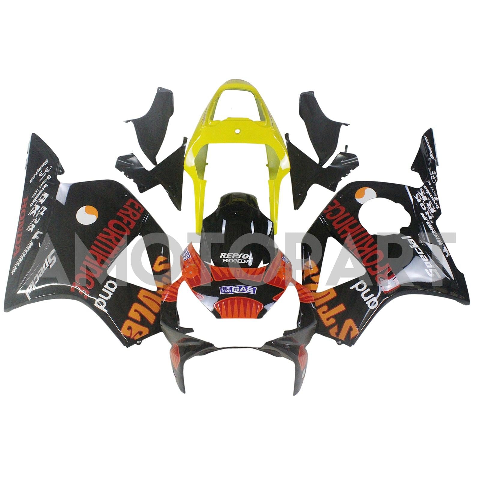 Amotopart 2002-2003 Honda CBR954 Black Yellow Fairing Kit
