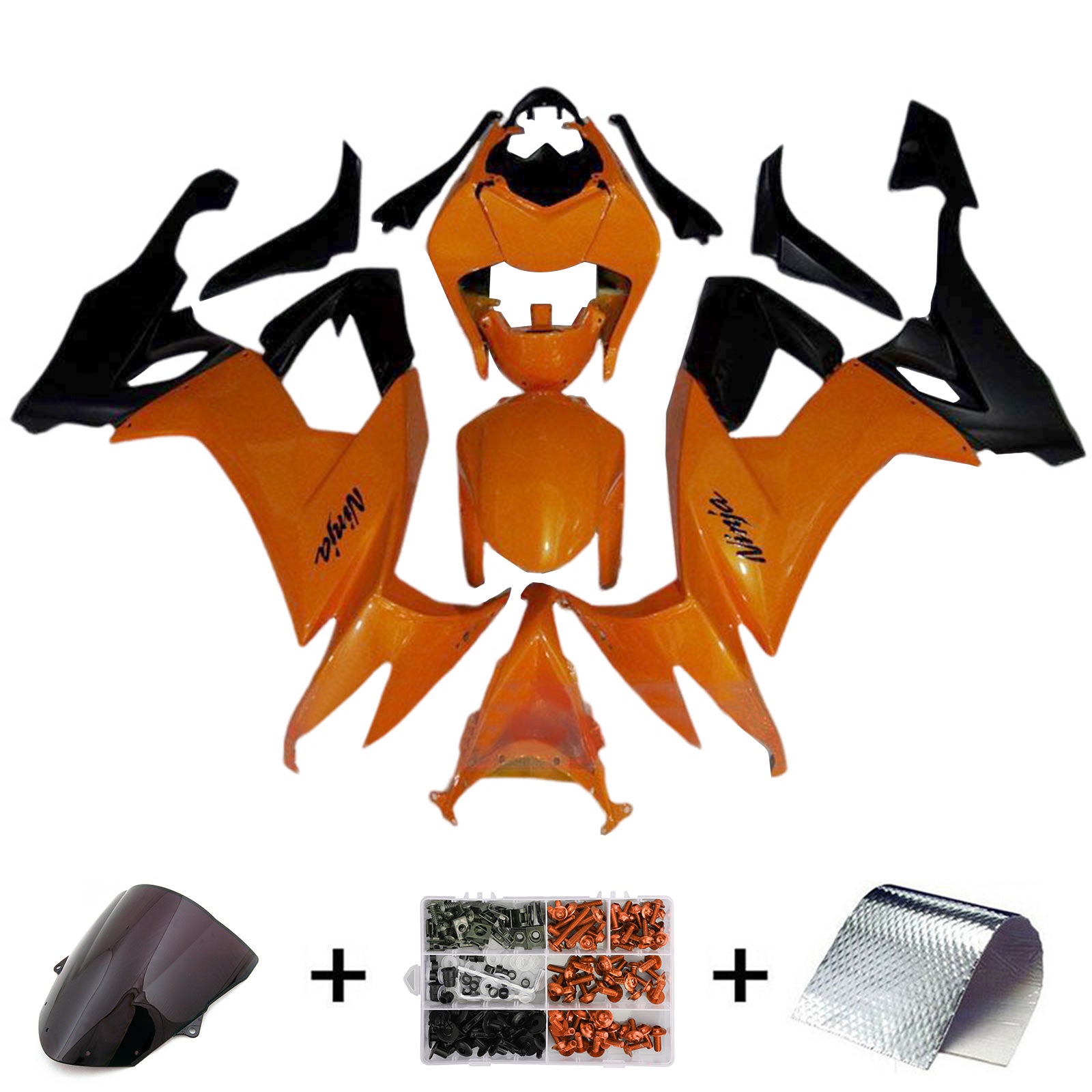 Amotopart 2008-2010 Kawasaki ZX10R Orange Black Fairing Kit