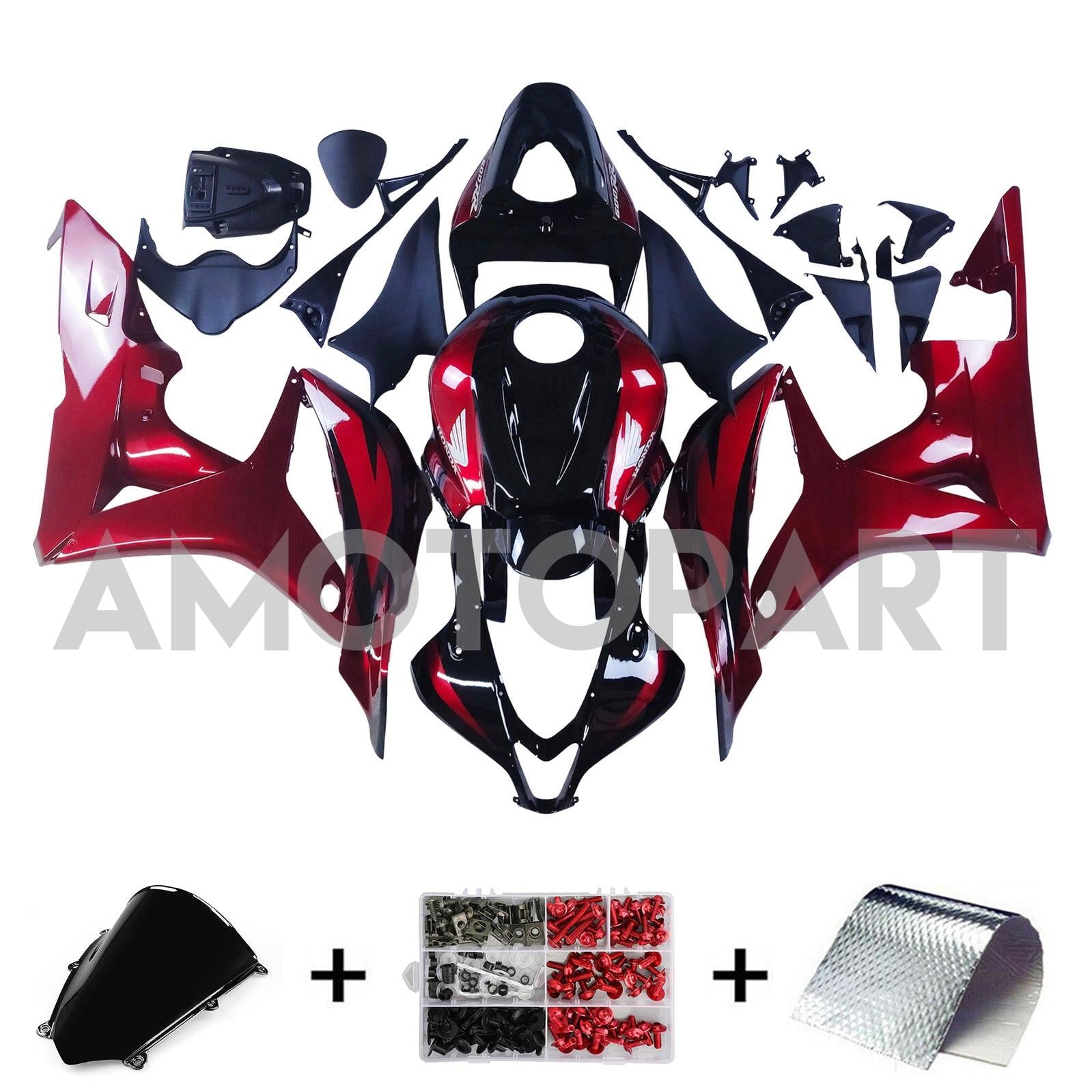 Amotopart 2007–2008 Honda CBR600RR Schwarz-Rot-Verkleidungsset