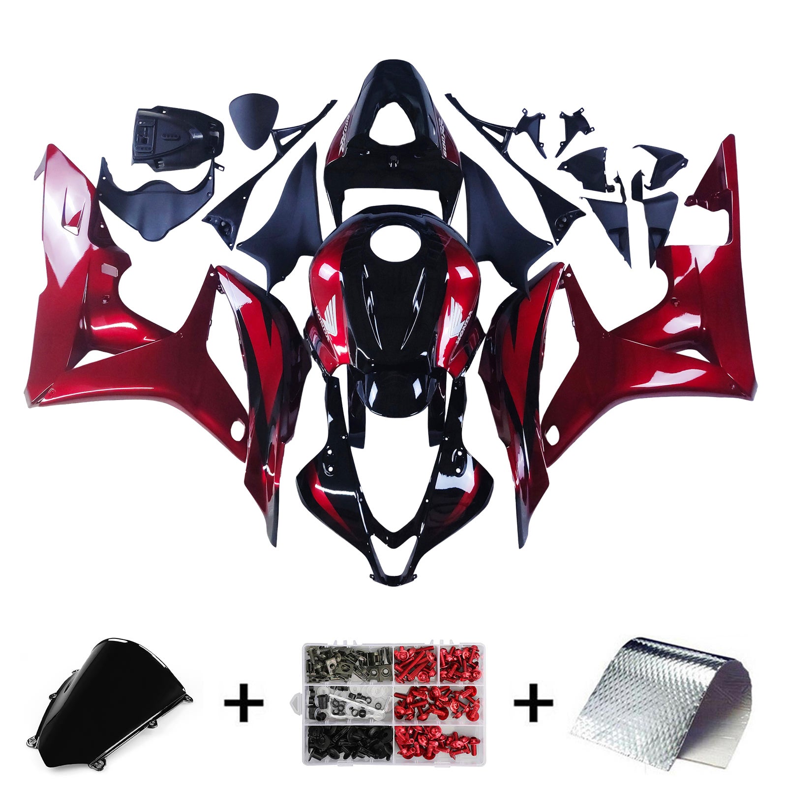 Amotopart 2007-2008 Honda CBR600RR Black Red Fairing Kit