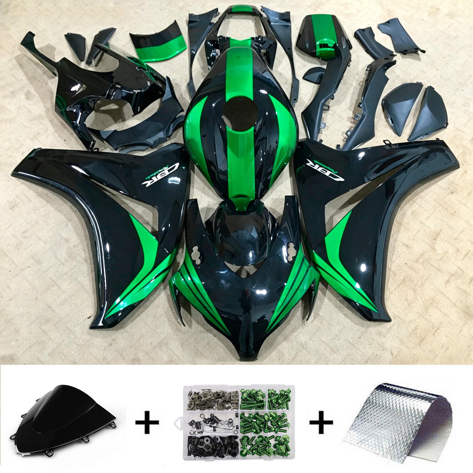Amotopart 2008-2011 Honda CBR1000RR sort/grøn kåbesæt