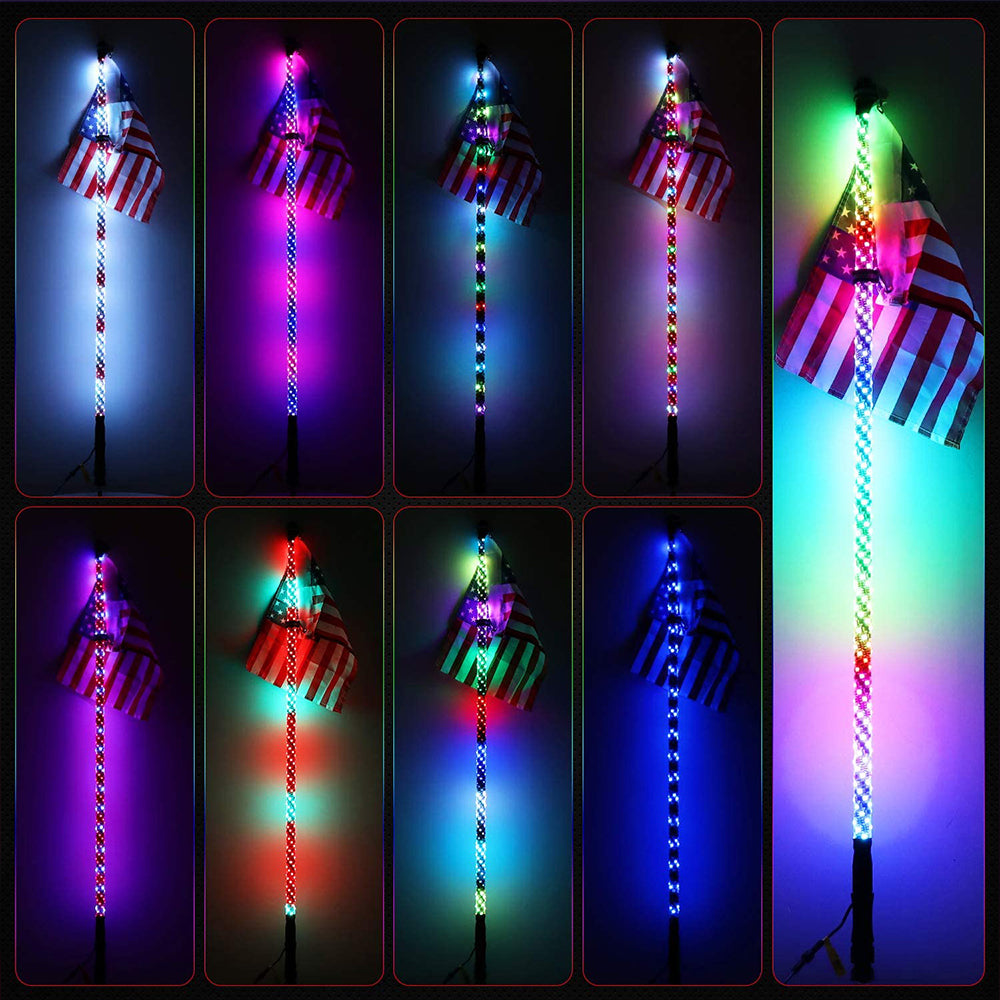 2X 4フィート RGB LED アプリ ホイップライトアンテナ ポラリス UTV ATV 用フラグリモコン付き