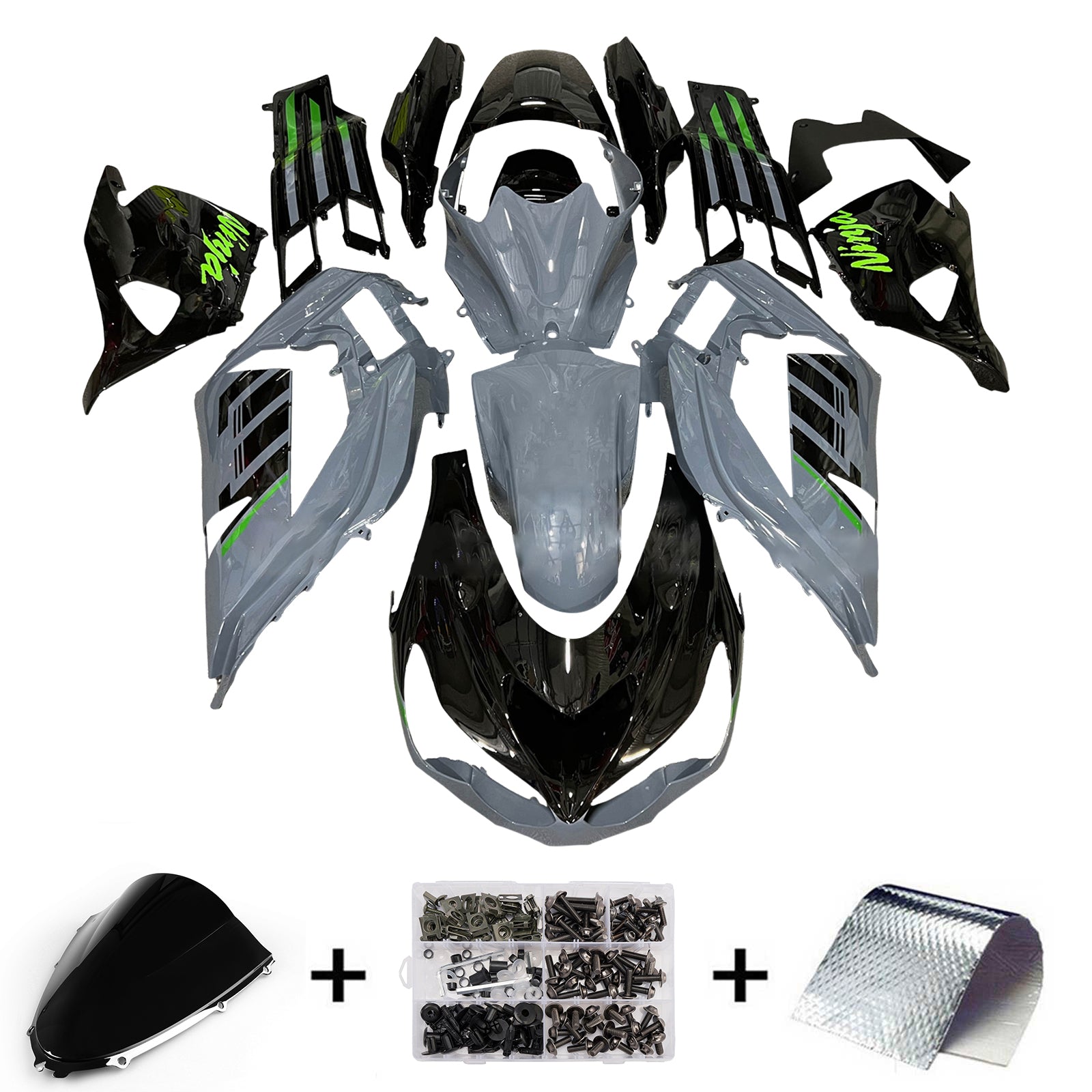 Amotopart 2012-2025 Kawasaki ZX14R ZZR1400 Grey Black Fairing Kit