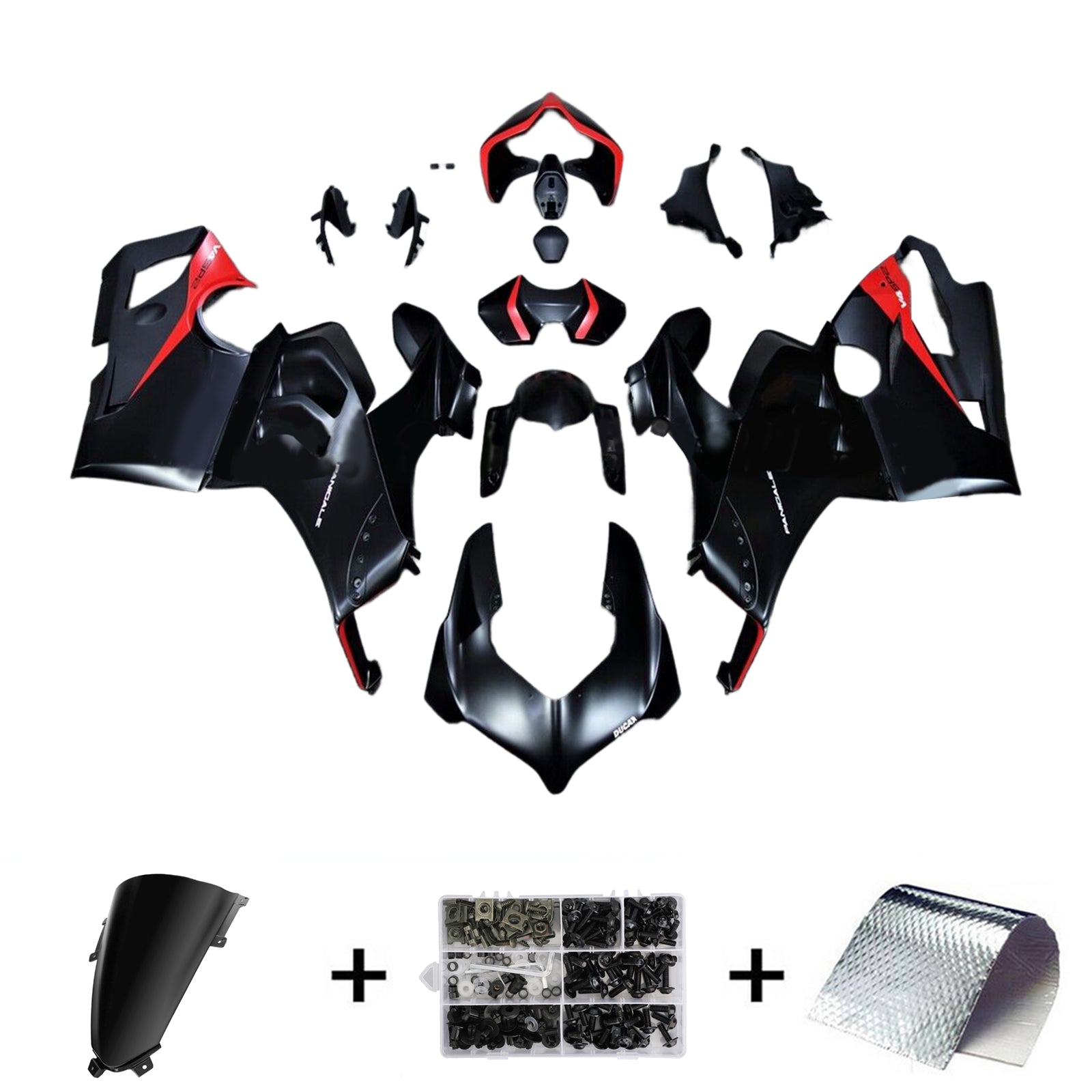 Kit de carénage Amotopart Ducati Panigale 20-21 V4/V4S & 21-22 V4SP & 19-22 V4R noir et rouge