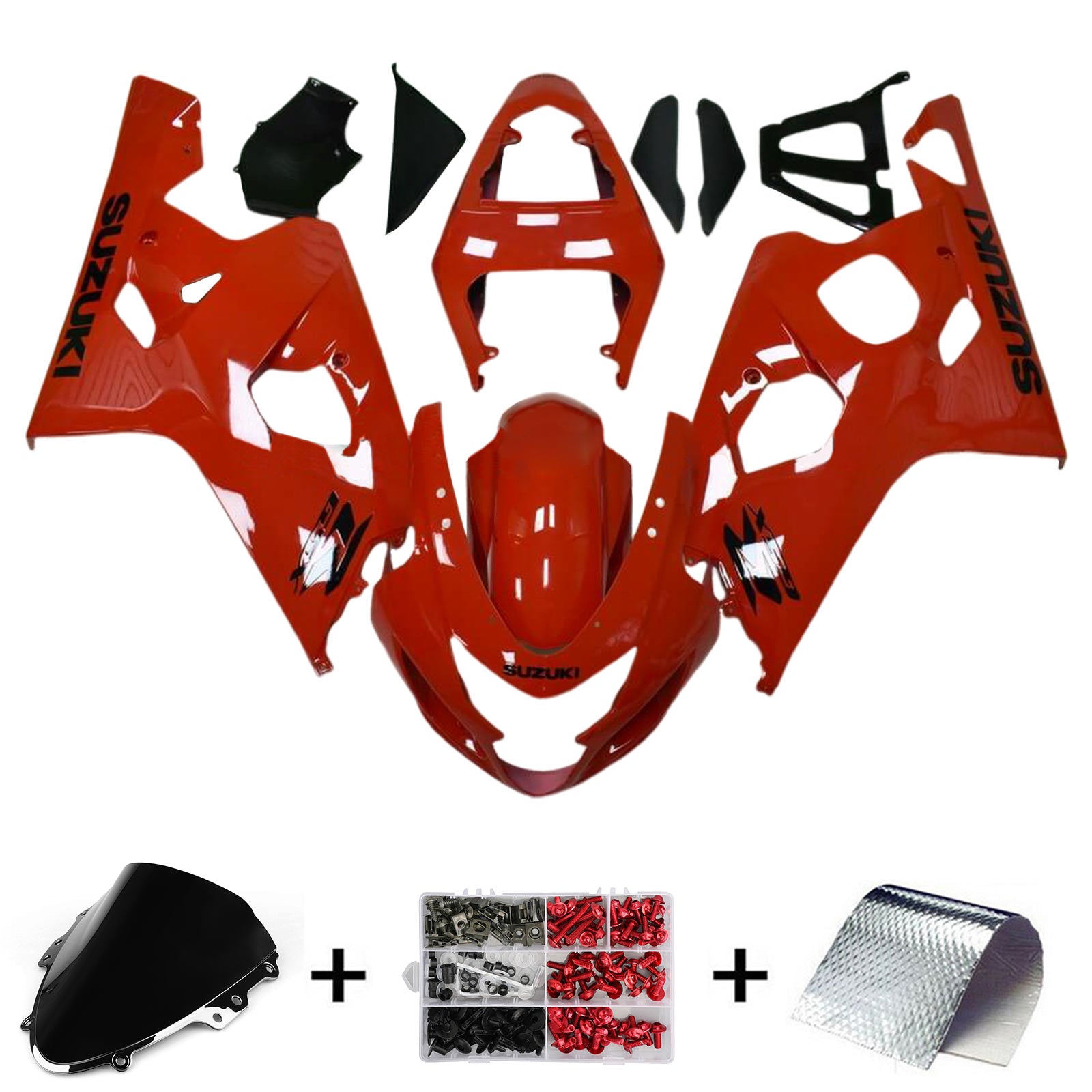 Amotopart 2004-2005 K4 GSXR 600/750 Suzuki Kit de carenado con logotipo rojo y negro