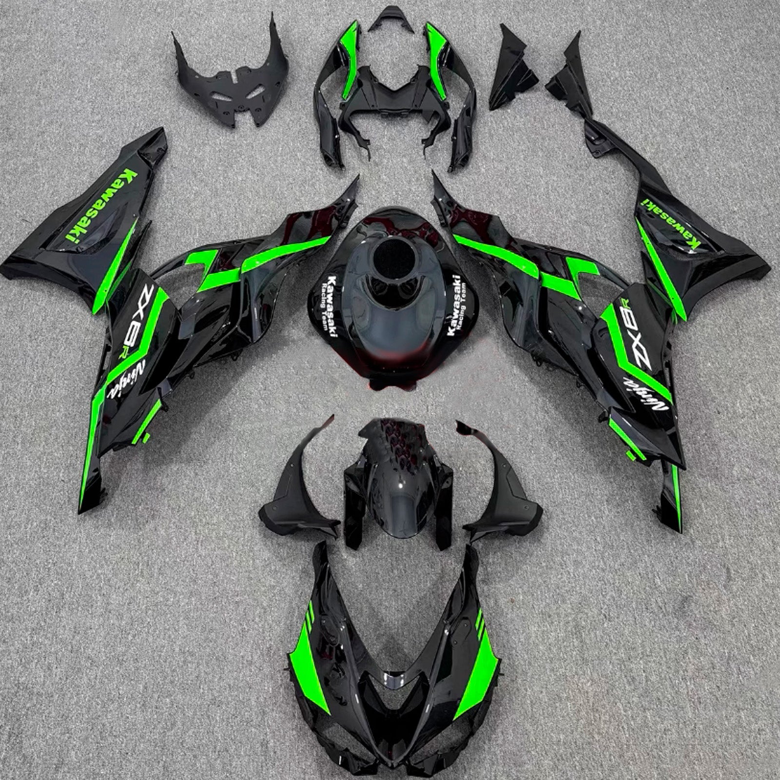 Amotopart 2024-2025 Kawasaki ZX-6R Black Green Fairing Kit