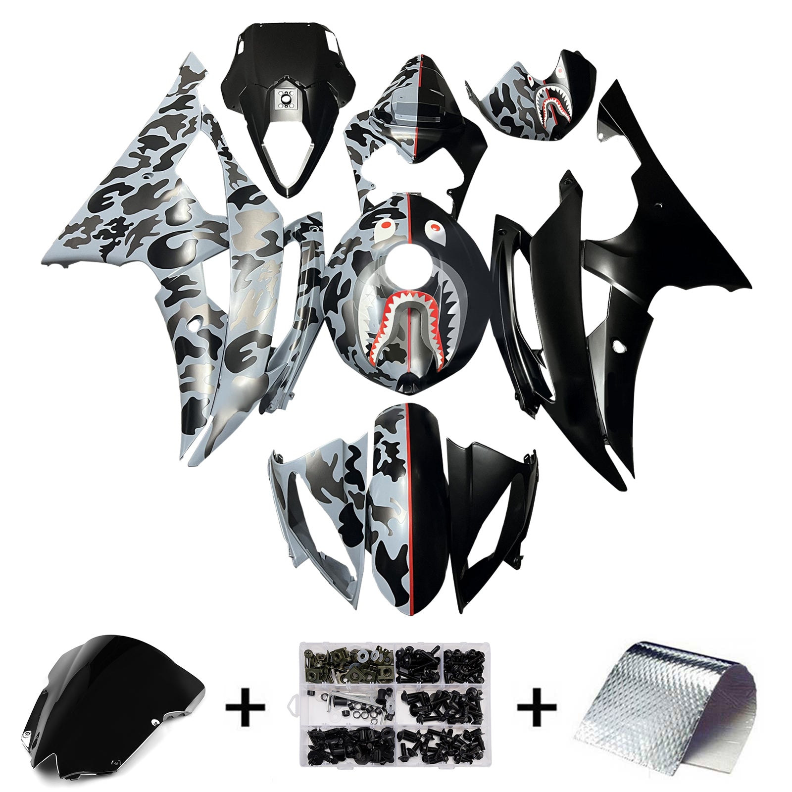 Amotopart 2008-2016 Yamaha YZF-R6 Grey & Black Fairing Kit