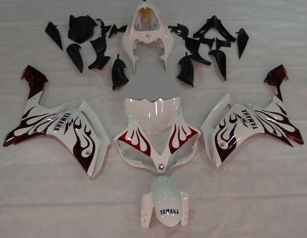 Amotopart 2007-2008 Yamaha YZF 1000 R1 White with Flame Fairing Kit