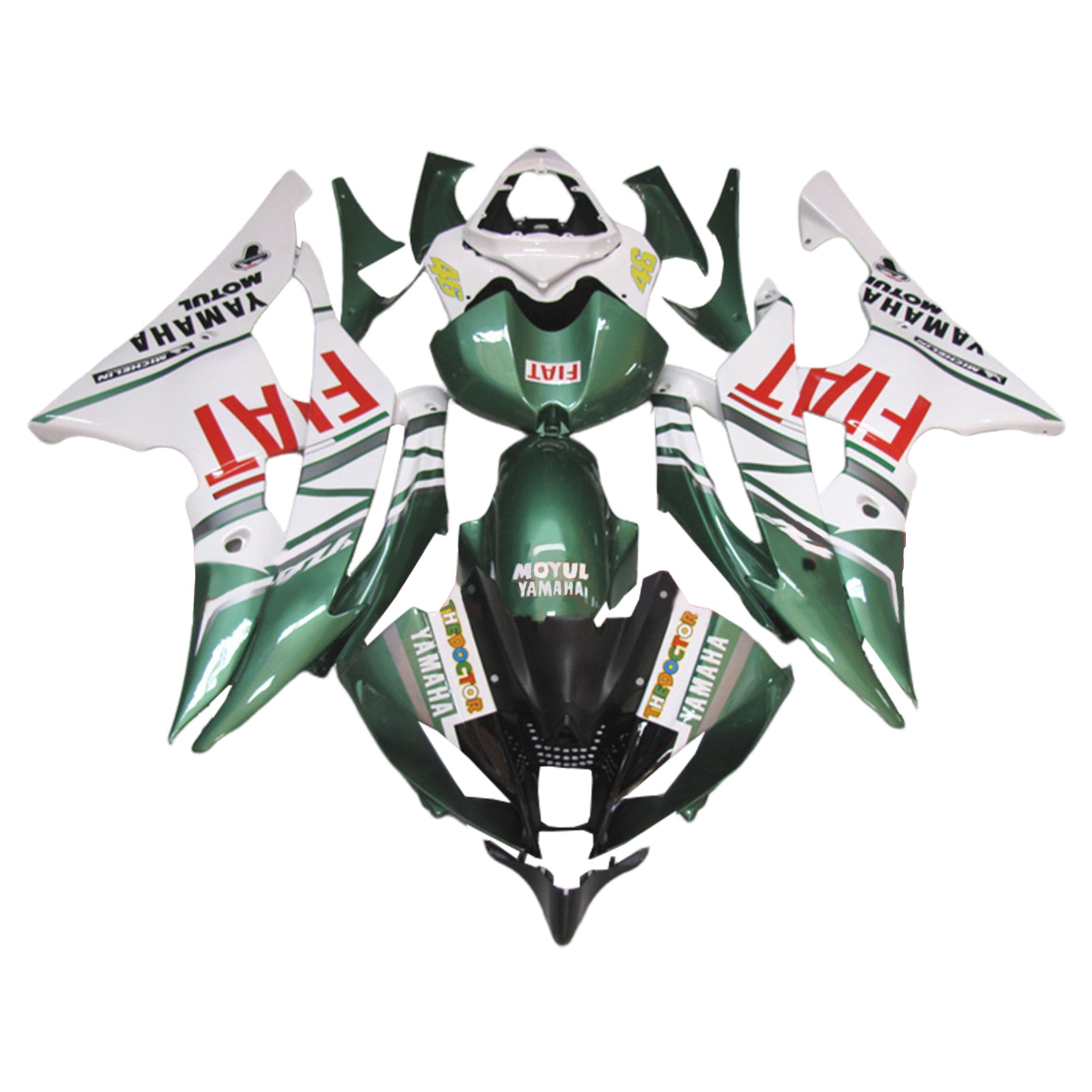 Amotopart 2008-2016 Yamaha YZF 600 R6 Kit de carénage vert et blanc