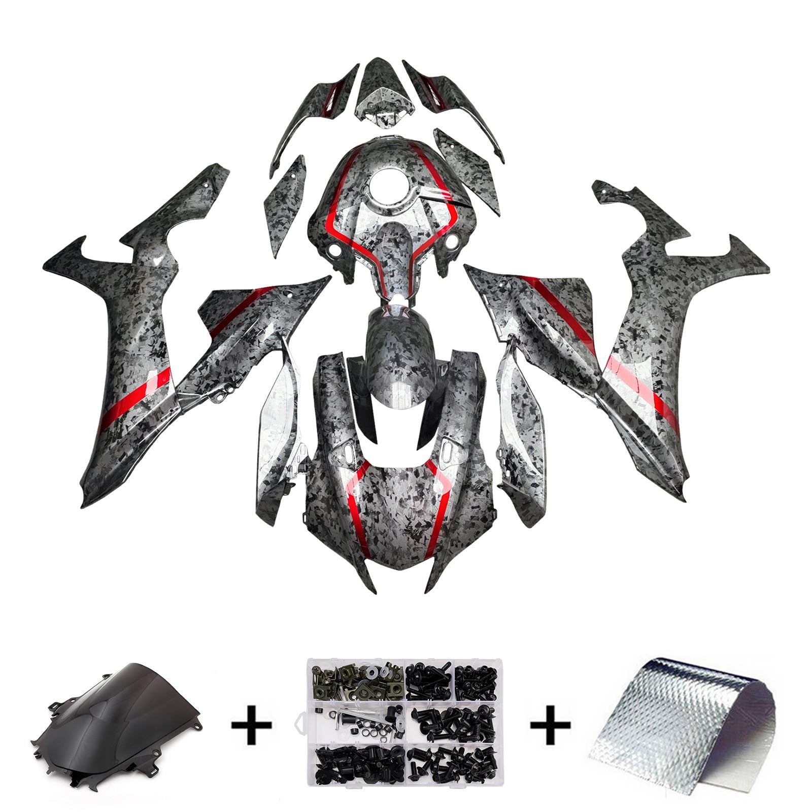 Amotopart 2020-2025 Yamaha YZF-R1 Forged Carbon Fiber Red Line Fairing Kit