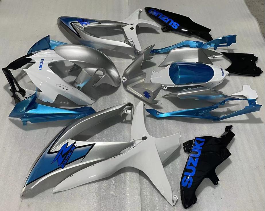 Amotopart 2008-2010 Suzuki GSXR600/750 Fairing White&Light Blue Kit