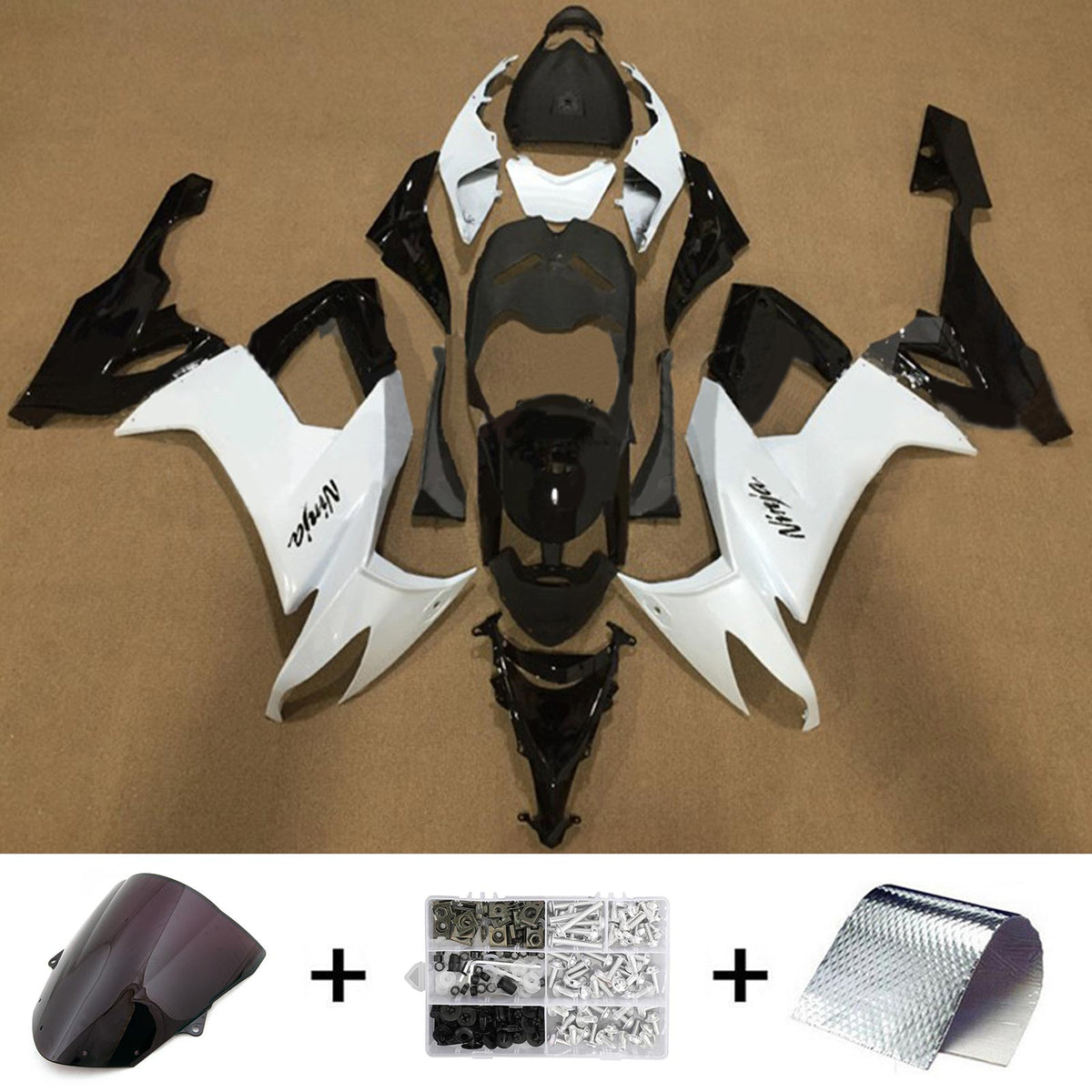 Amotopart 2008-2010 Kawasaki ZX10R White&Black Fairing Kit