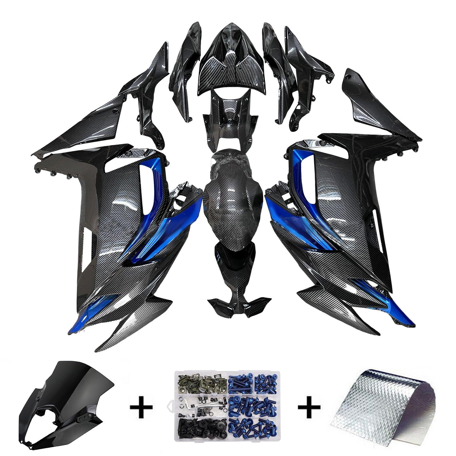 Amotopart 2020-2025 Kawasaki ER6F Ninja650 Forged Carbon Fiber Pattern Blue Fairing Kit