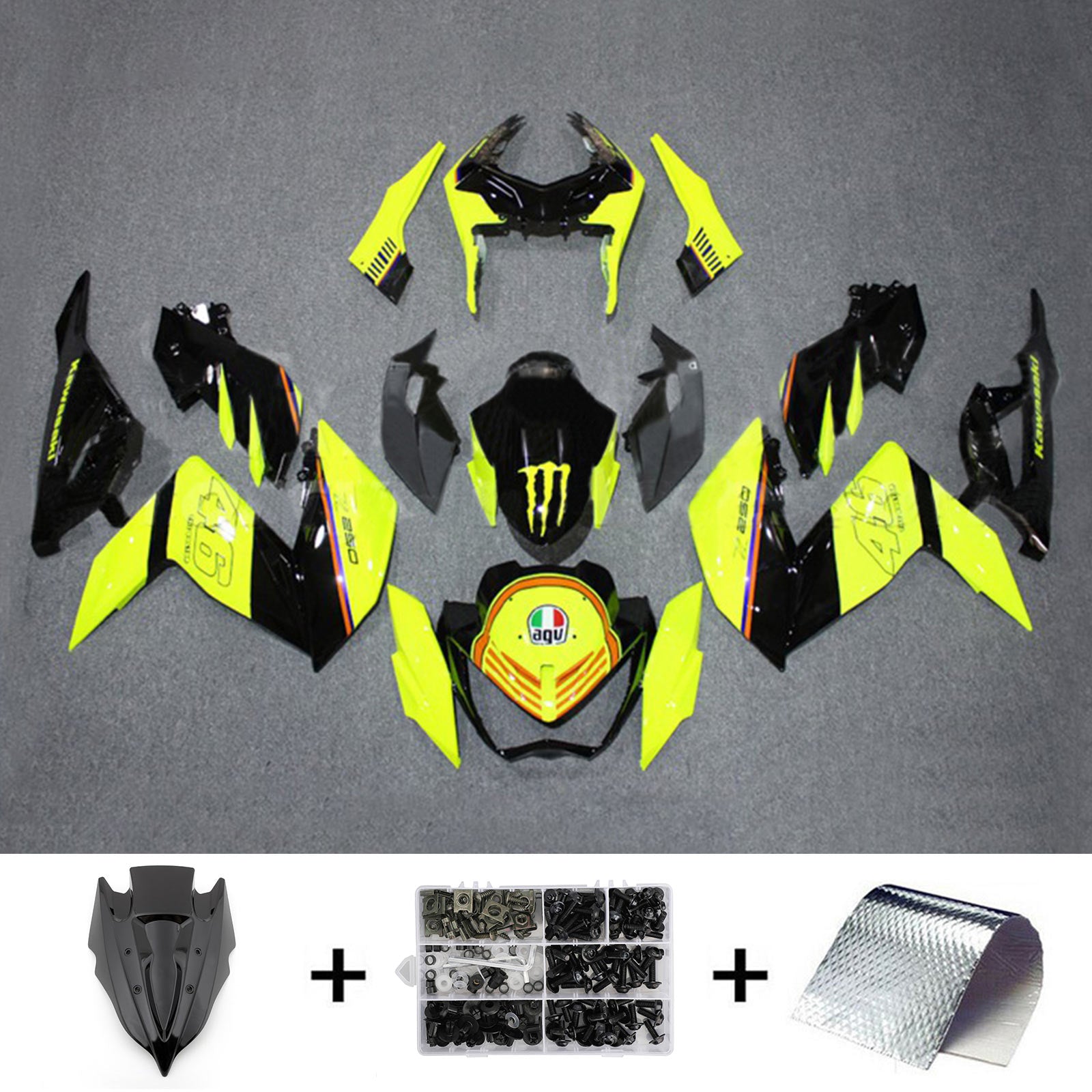 Amotopart 2015-2016 Z250 Z300 Kawasaki Yellow&Black Fairing Kit