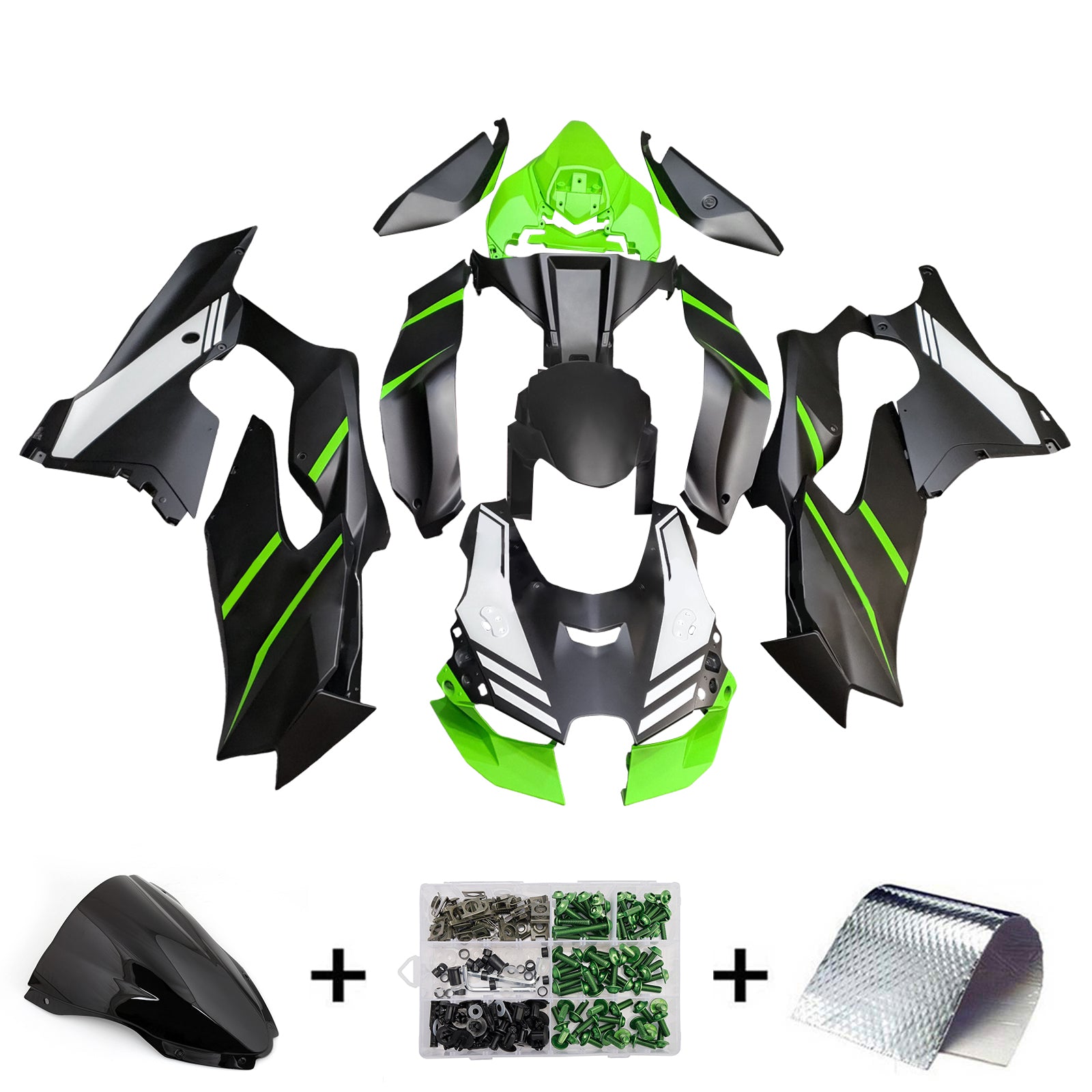 Amotopart 2021-2025 Kawasaki ZX14R ZZR1400 Black Green Fairing Kit