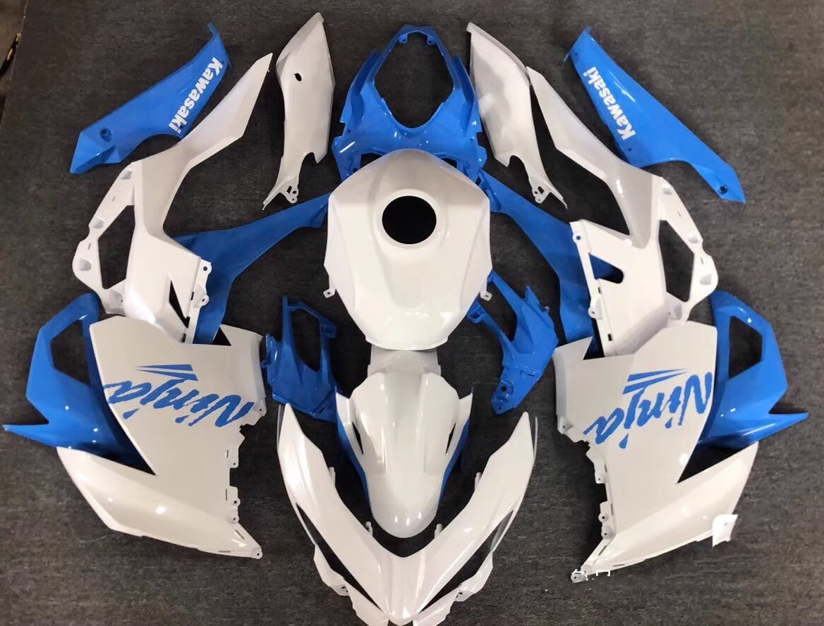 Kit de carenado Amotopart Kawasaki EX400/Ninja400 2018-2023 blanco y azul