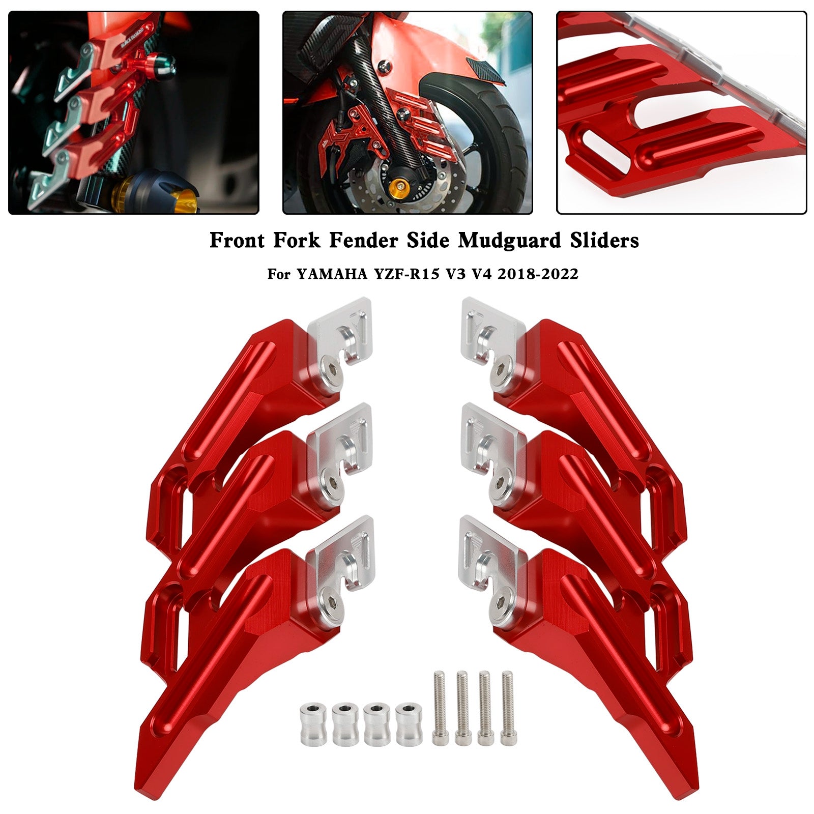 2018–2022 Yamaha YZF-R15 V3 V4 CNC-Vorderradgabel, Kotflügel, seitliche Kotflügelschieber